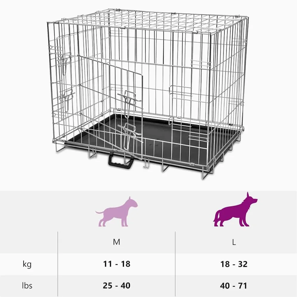 Caja plegable para perros L 95 x 56 x 64 cm, jaula para perros de acero galvanizado con 2 puertas, caja de transporte para perros, jaula de metal estable plegable