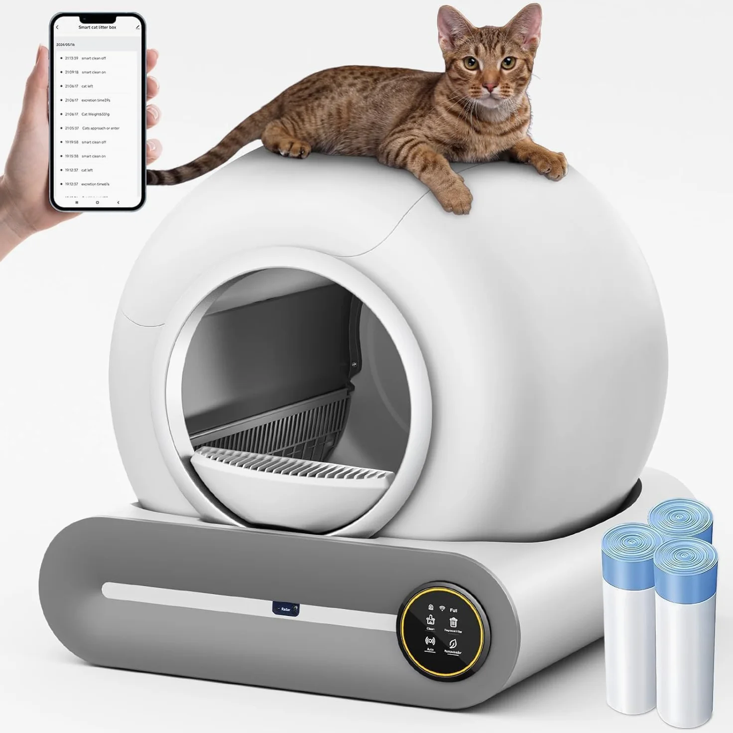 Arenero Gatos Autolimpiable, XXL, Desodorizante | Controlado por Aplicación, Cagadero Autolimpiable Grande, adecuado para Varios Gatos