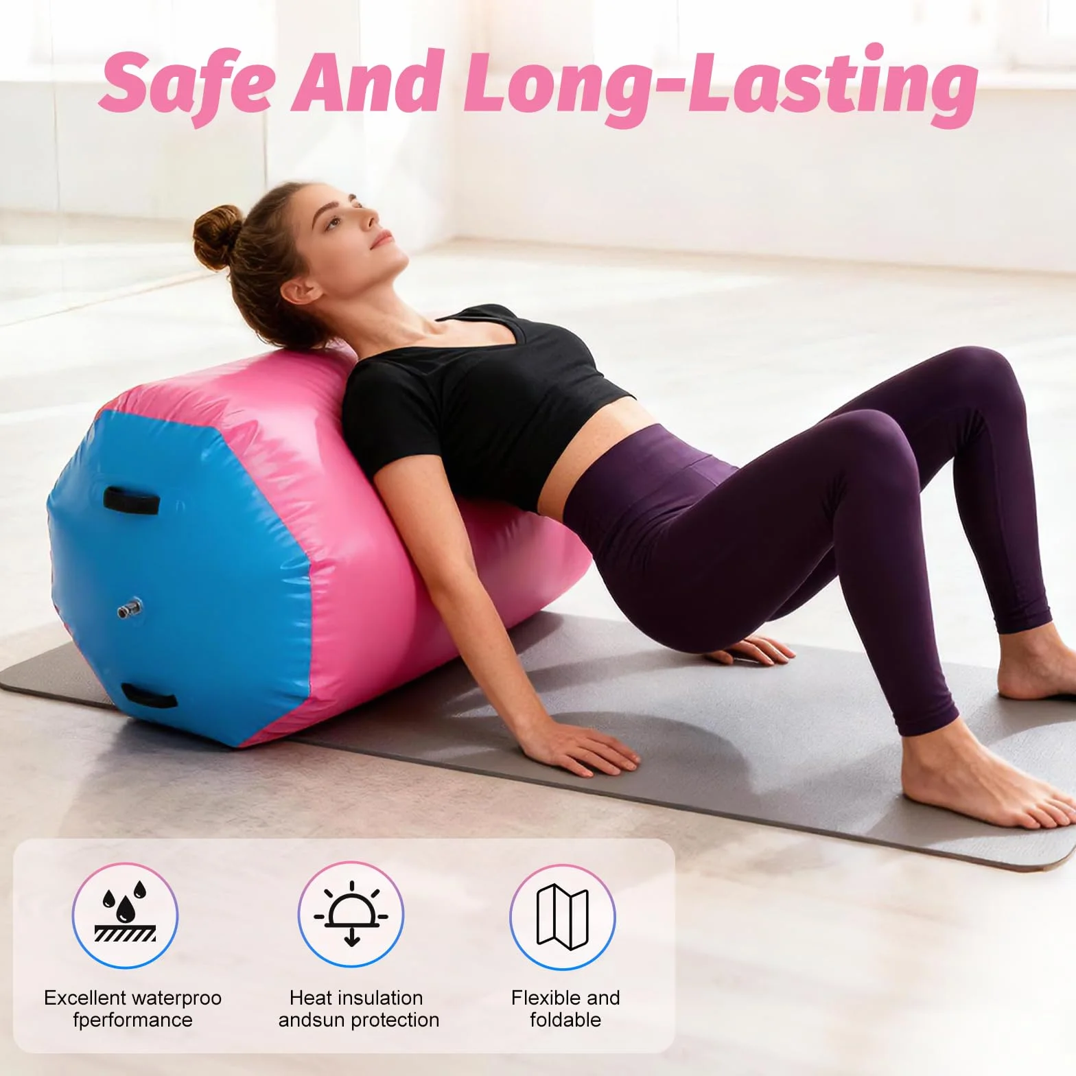 Rodillo de Aire para Gimnasia con Bomba Eléctrica, Esterilla Yoga Air Track 90x70cm