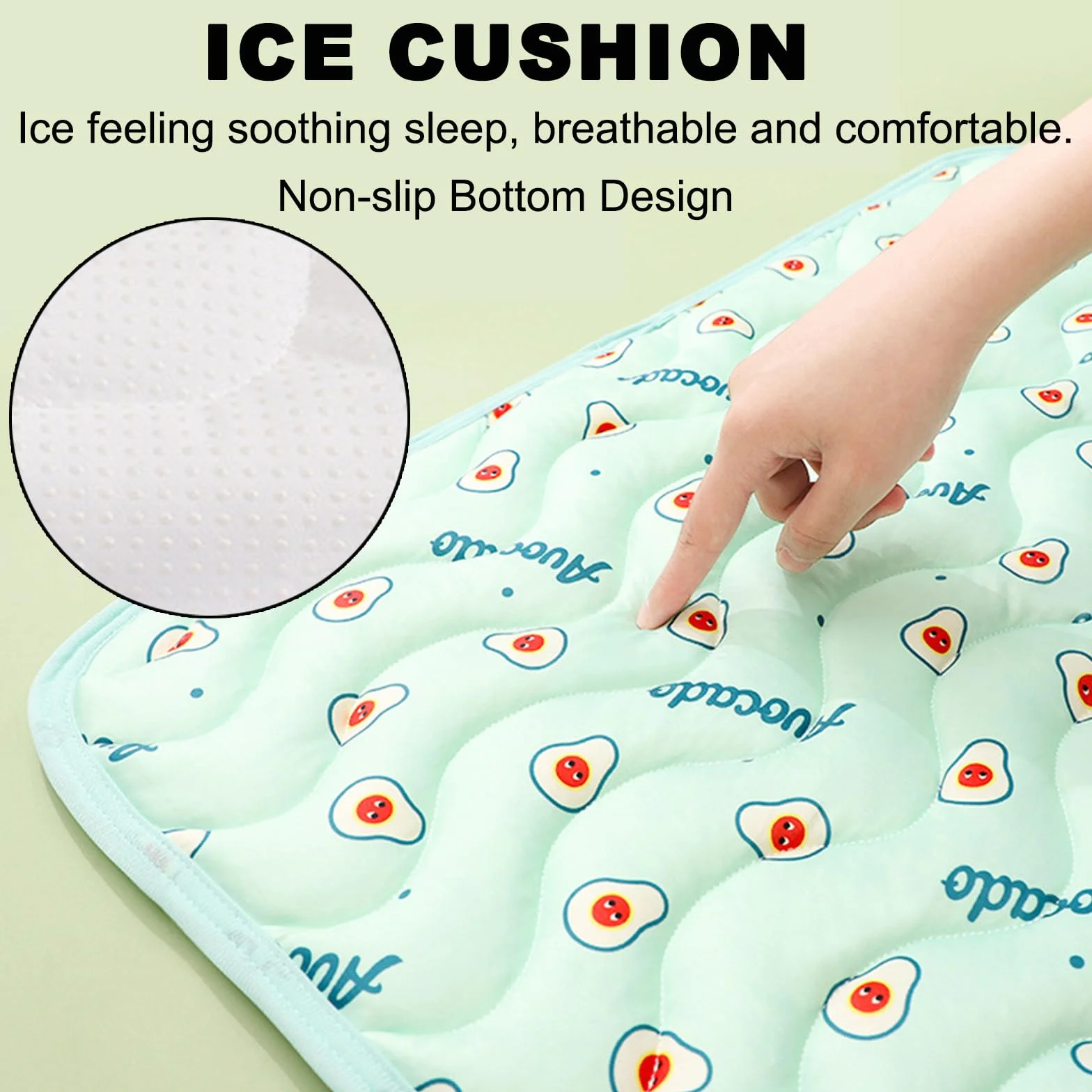 Cama Refrescante Perro, Verano Manta Refrescante para Perros, 60x50CM Manta Fria para Perros Gatos, Cama Fria para Perros, Alfombra refrescante Perro, Cooling Mat Dog con Patrón de Aguacate