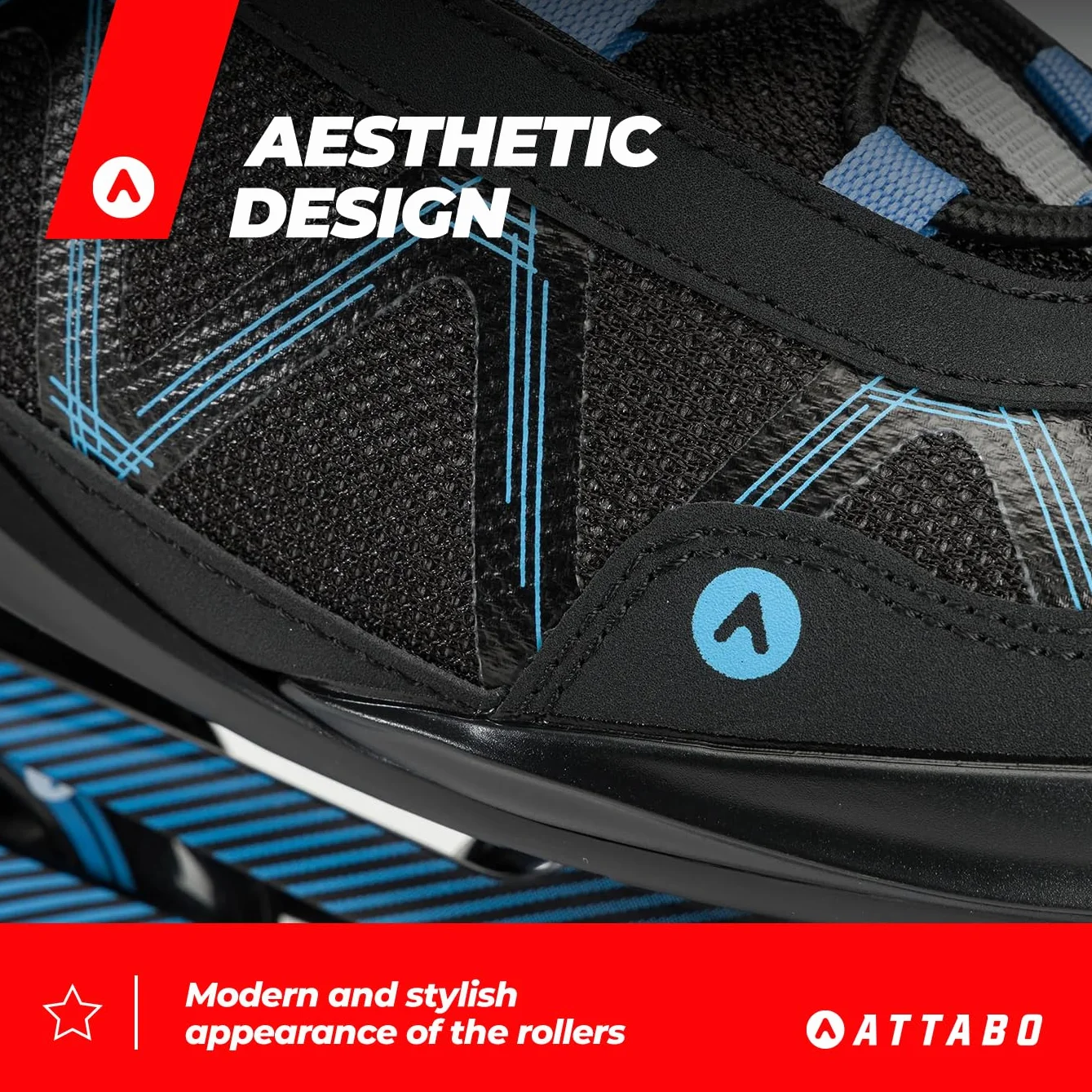 ATTABO Patines en línea Bliss Hombre 40-46 EU Bota Semirrígida Chasis Aluminio Ruedas 80 mm PU Rodamientos ABEC-7 Ajustable Azul