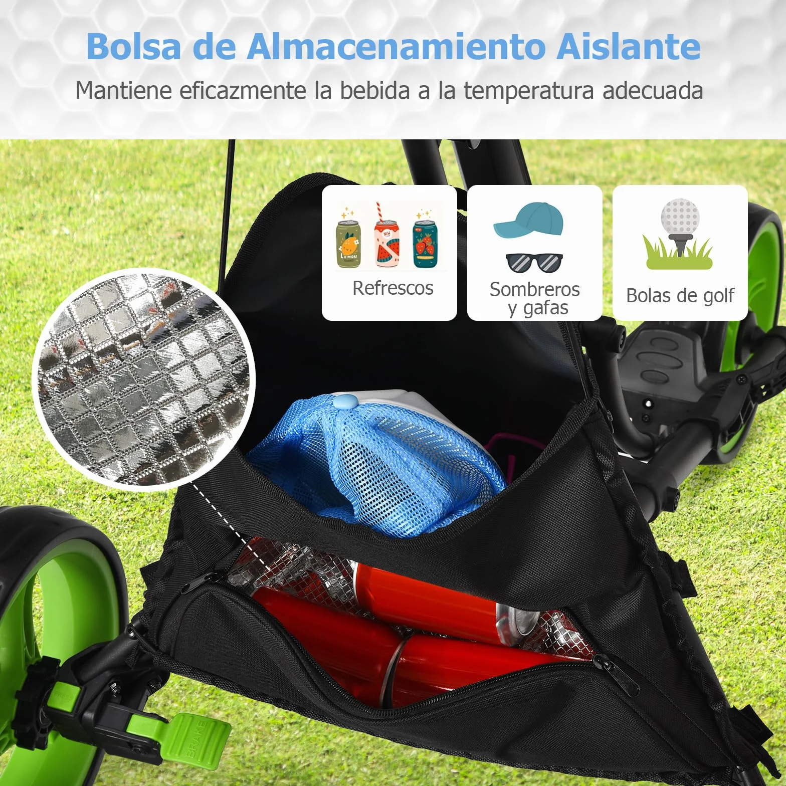 COSTWAY Carro de Golf Plegable 3 Ruedas con Bolsa Aluminio, Paraguas Regulable y Portavaso