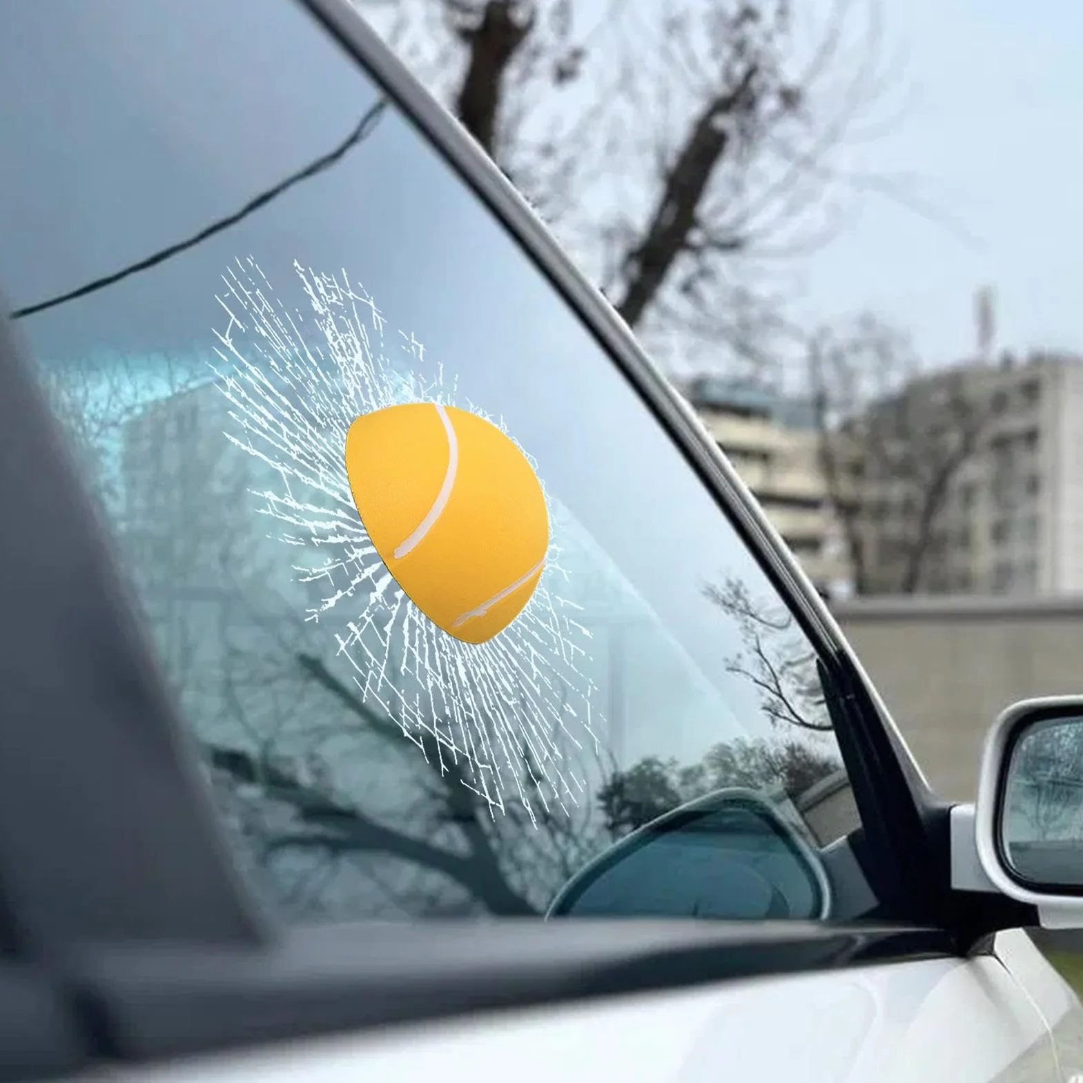 Calcomanías 3D de broma para vidrio de ventana, diseño de pelota de tenis, parabrisas trasero de coche, decorativas para el hogar