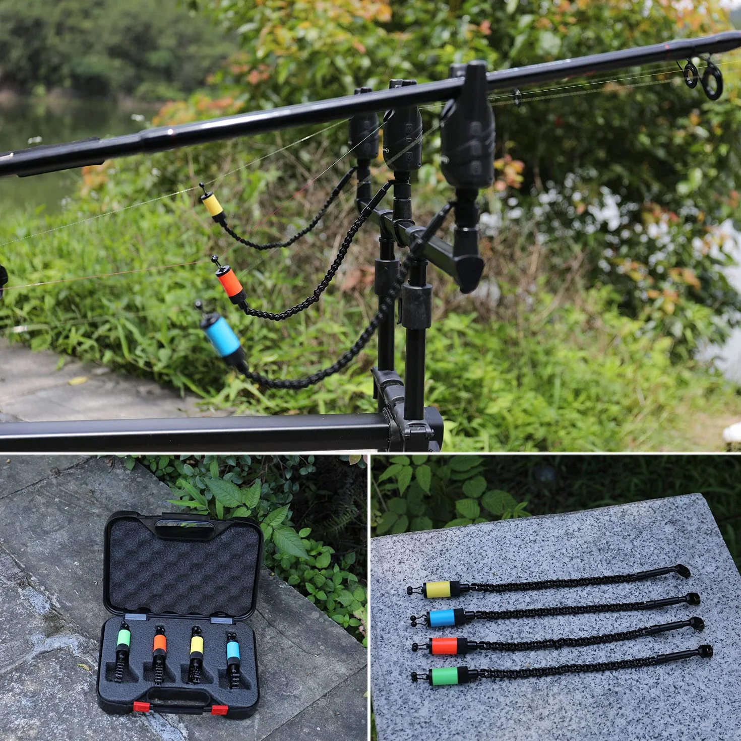 Sougayilang 4pcs Swingers de Pesca, Alarma de mordida Sensor Colgante para Pesca de Carpa con Caja de ABS