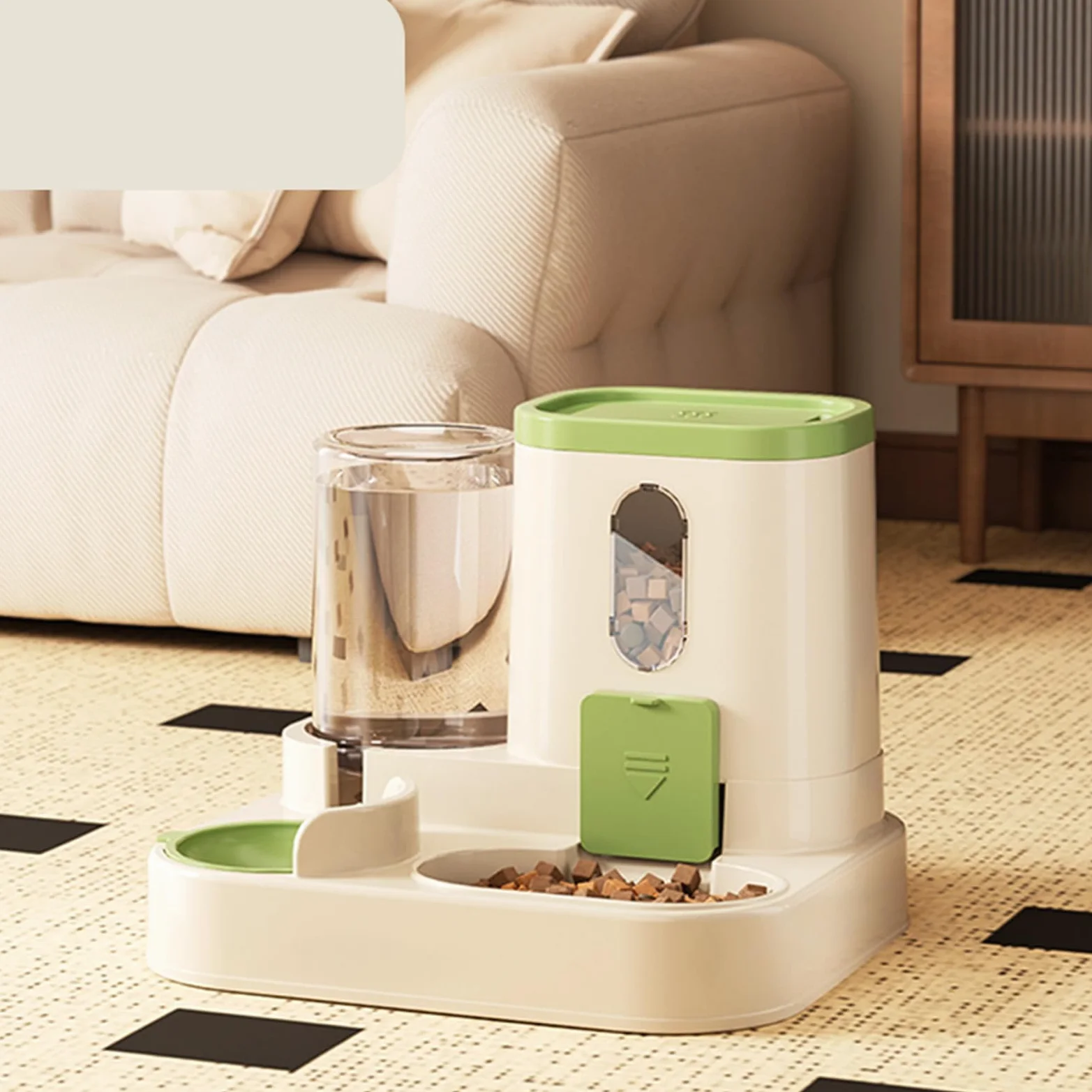 comedero automático para Gatos, Comedero automático for Mascotas pequeñas (Gatos, Perros y Otros Animales) con depósito Transparente for Rellenar fácilmente(Green)