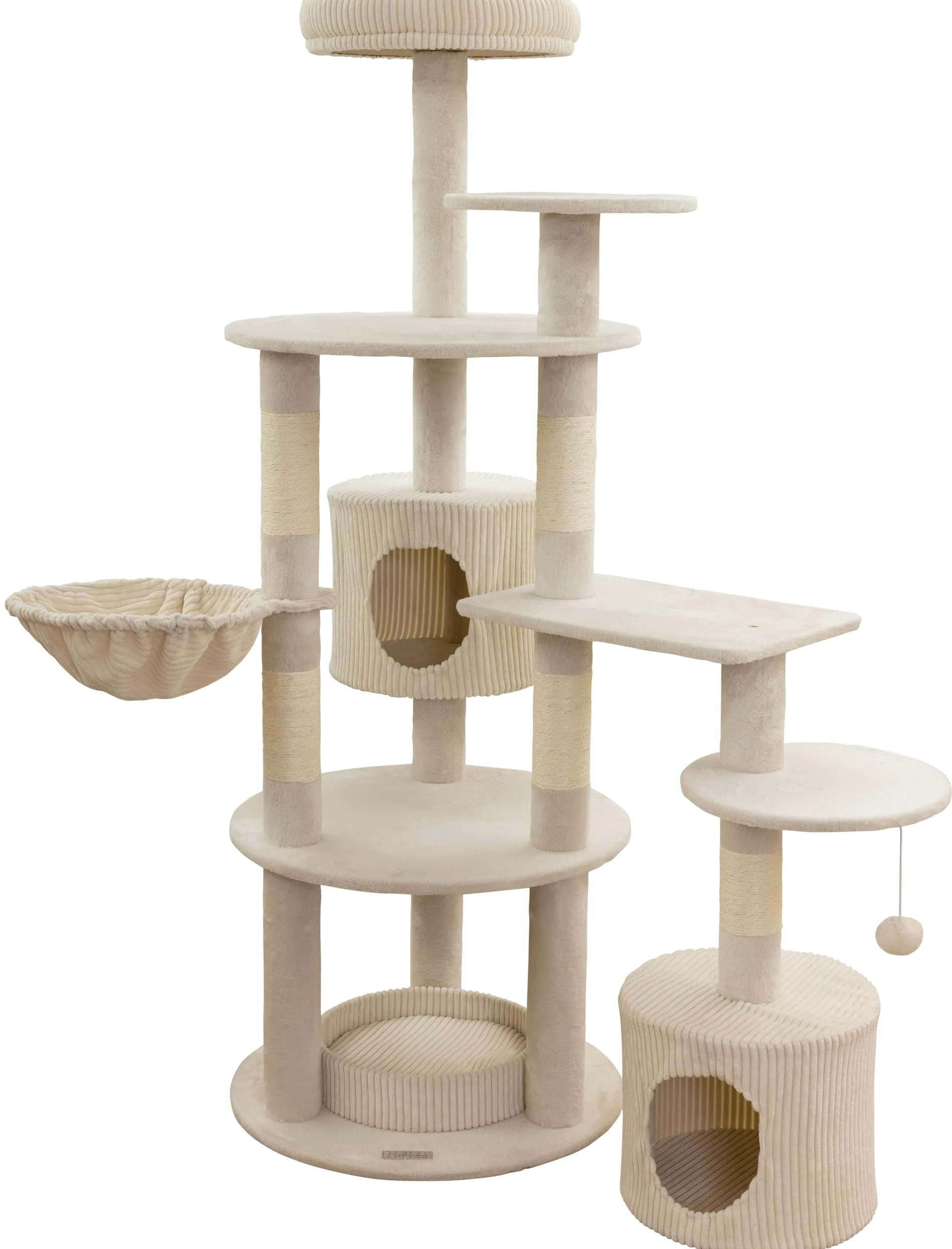Kebl Pet Annika Poste rascador para Gatos, Moderno Poste rascador, Poste de sisal para el Cuidado de Las Garras, para hogares con Varios Gatos, Tumbonas y Pelota de Juego, Beige, 164 cm