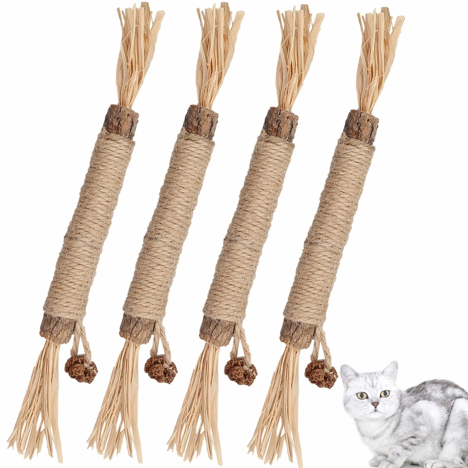 4 Piezas Masticar Palos Gato,Palitos de Hierba Gatera,Palitos para Masticar Gato Juguete,Cuidado Dental,para Limpia los Dientes Juguetes del Catnip
