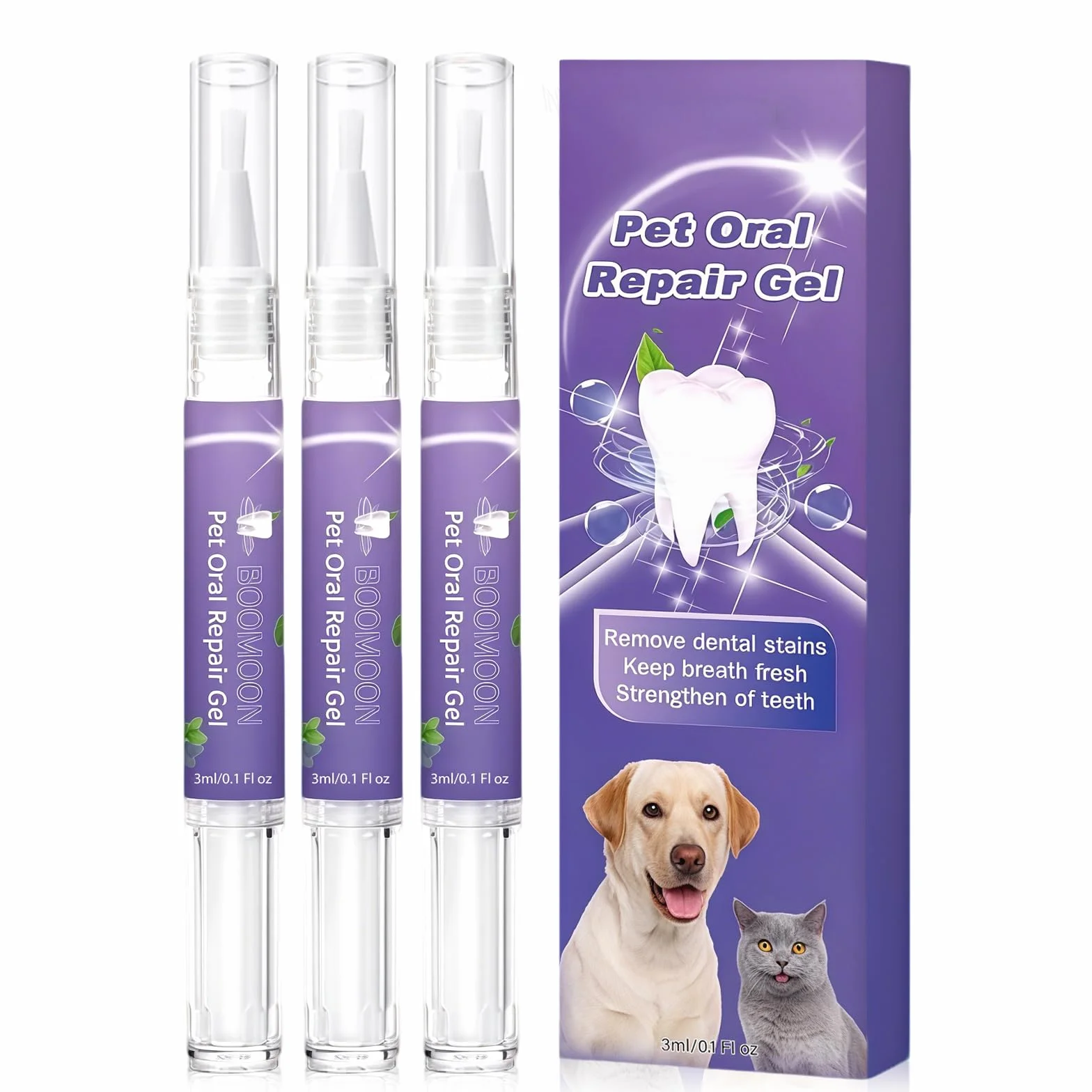 3 Piezas Pet Oral Repair Gel, BolíGrafo para El Cuidado Bucal De Mascotas, PortáTil La Limpieza Dental, BolíGrafo El Aseo Diario De Mascotas, para Gatos Y Perros