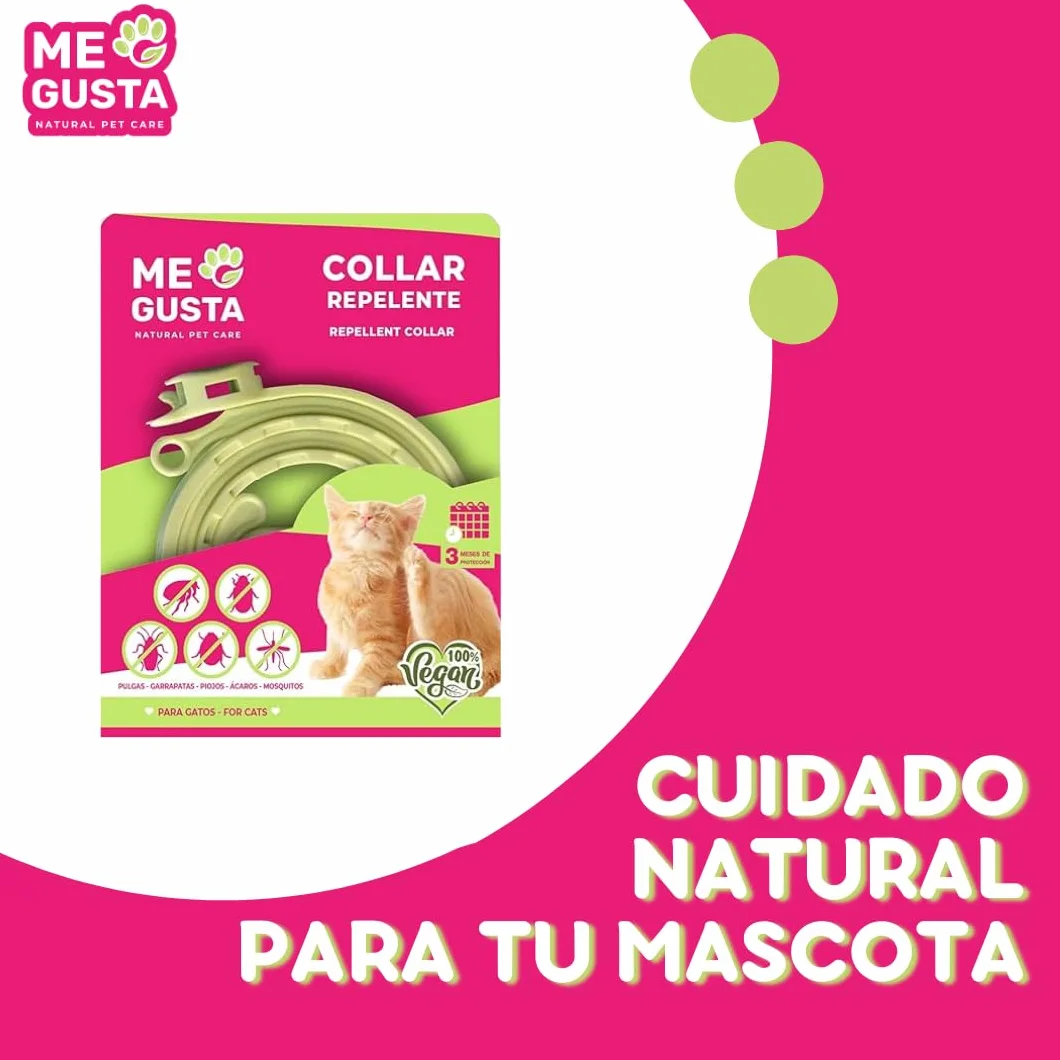 ME GUSTA Collar Repelente para Gatos con Geraniol | Repele Todo Tipo de Insectos | Fragancia Cítrica | 30 cm