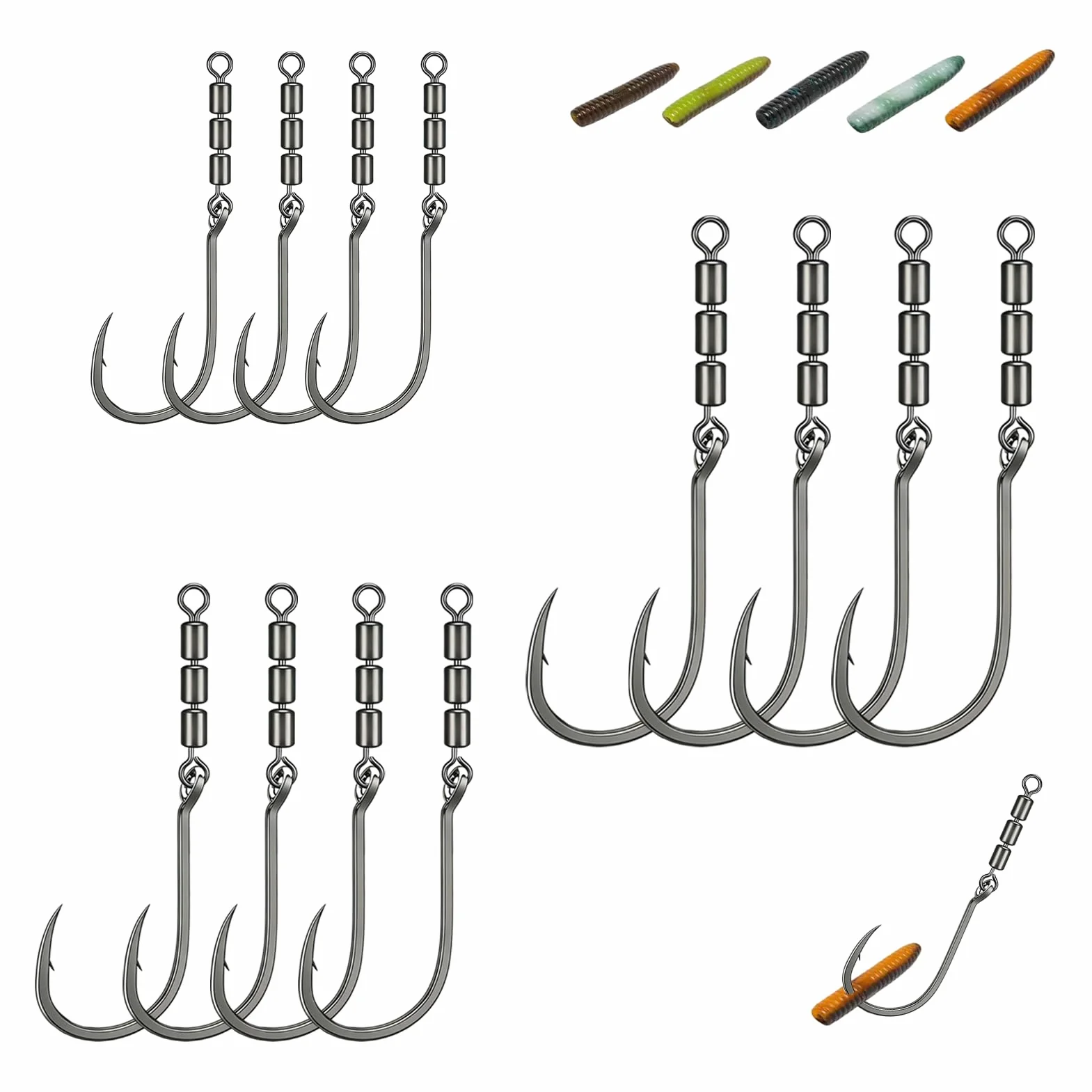 Anzuelos de Pesca Giratorios 12 Piezas 2# 4# 6# Acero Alto Carbono 360° para Trucha