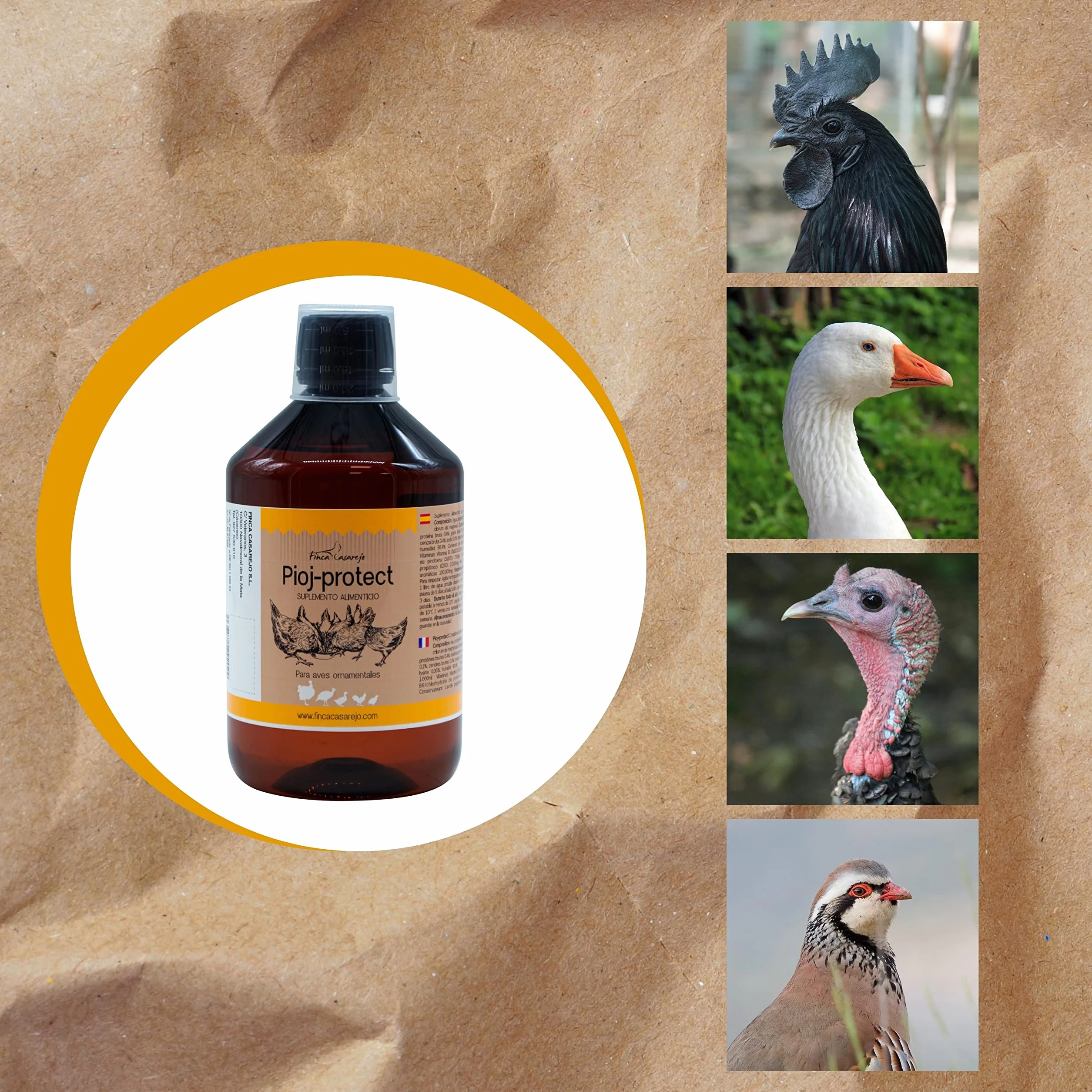 FINCA CASAREJO Mantiene Alejados a Piojos, Pulgas y Ácaros en Gallinas, Palomas, Aves de Corral | PiojProtect 500ml | El Olor No Atrae a Los Insectos | Soluble en Agua, Estimula el Apetito