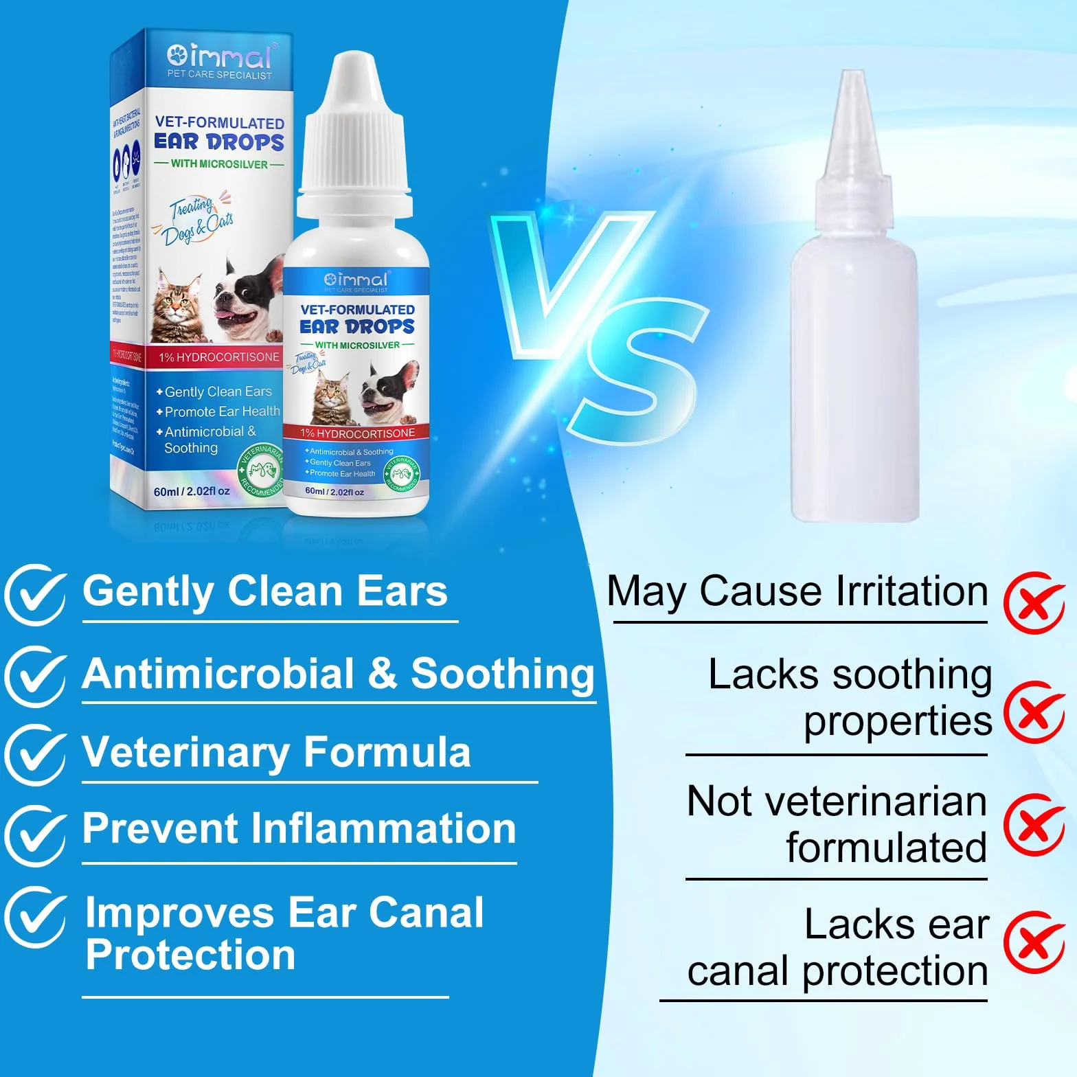 Gotas para los oídos para gatos, perros, mascotas pequeñas, gotas antisépticas para los oídos para animales, picazón y olores, limpiar, proteger, combate infecciones y calma la irritación, detiene los