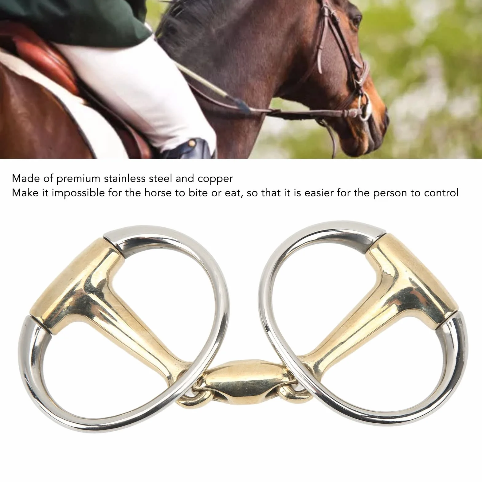 Caballo Anillos Snaffle bit, Acero Inoxidable Caballo Boca bit, Cobre Bisagra Caballo Anillos Sueltos Curvo Ángulo Lozenge para Regalos al Aire Libre