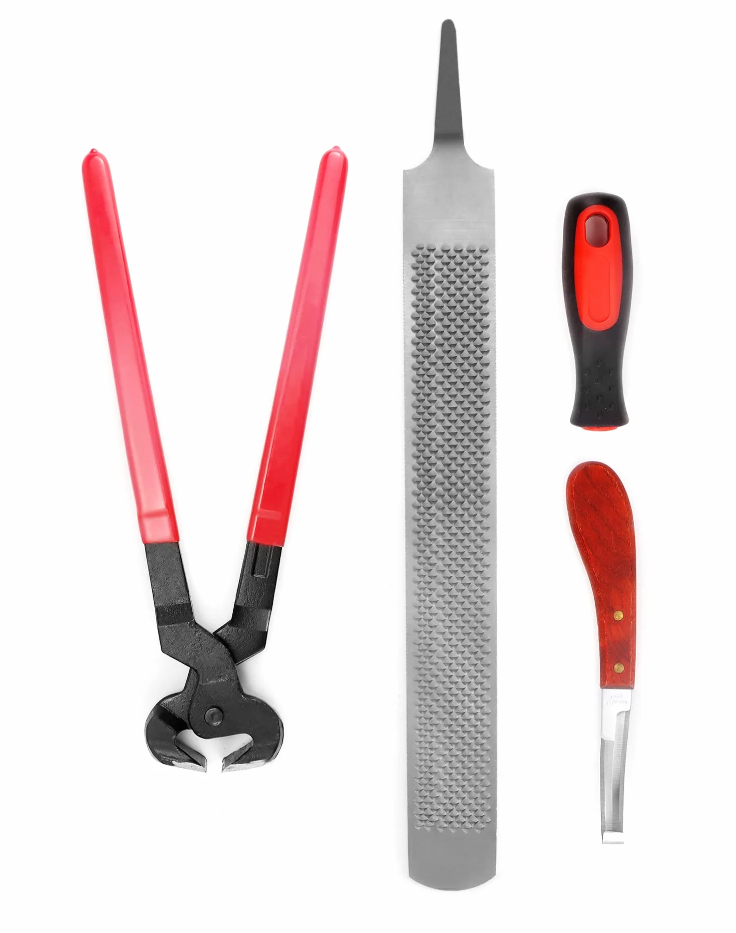 QWORK® Juego de 3 Herramientas de Herrador para Cuidado de Cascos, Cuchillo para Pezuñas, Cortadora y Escofina para Recorte y Limpieza