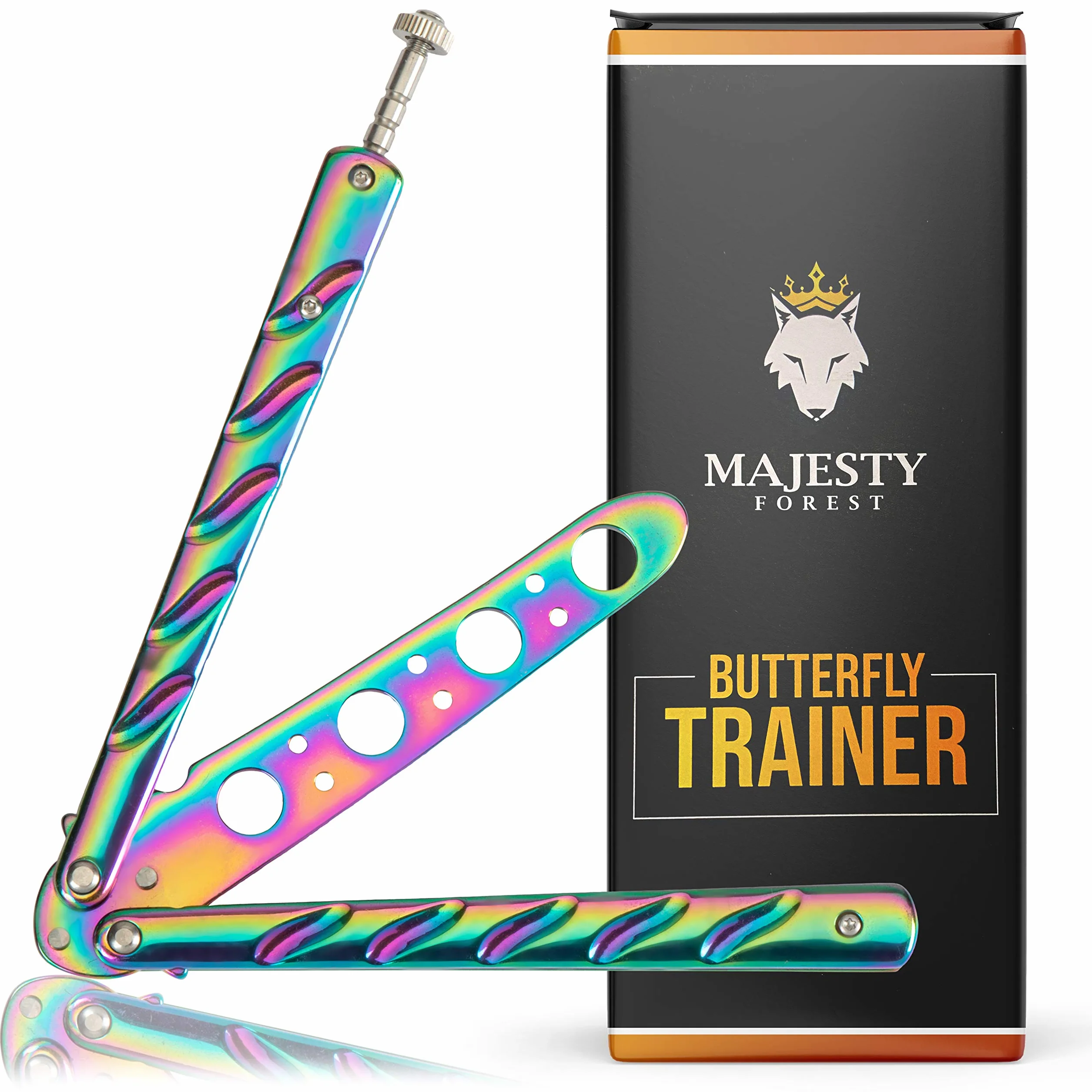 Balisong Cuchillo Mariposa Entrenamiento Sin Filo Hoja Roma Butterfly Trainer Rainbow