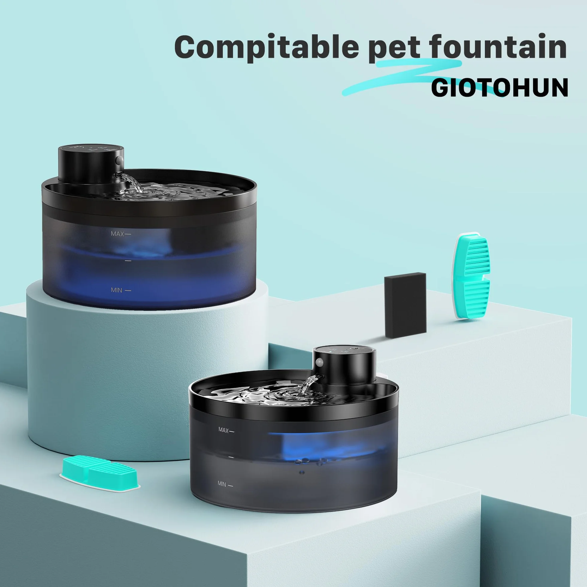 GIOTOHUN 12 Fuente para Gatos Filtros: Bebedero Gatos Filtros - 6 Filters de Carbón + 6 Filters de Esponja - Apto para Dispensador Agua sin Cable (B0CPHQ12FV)