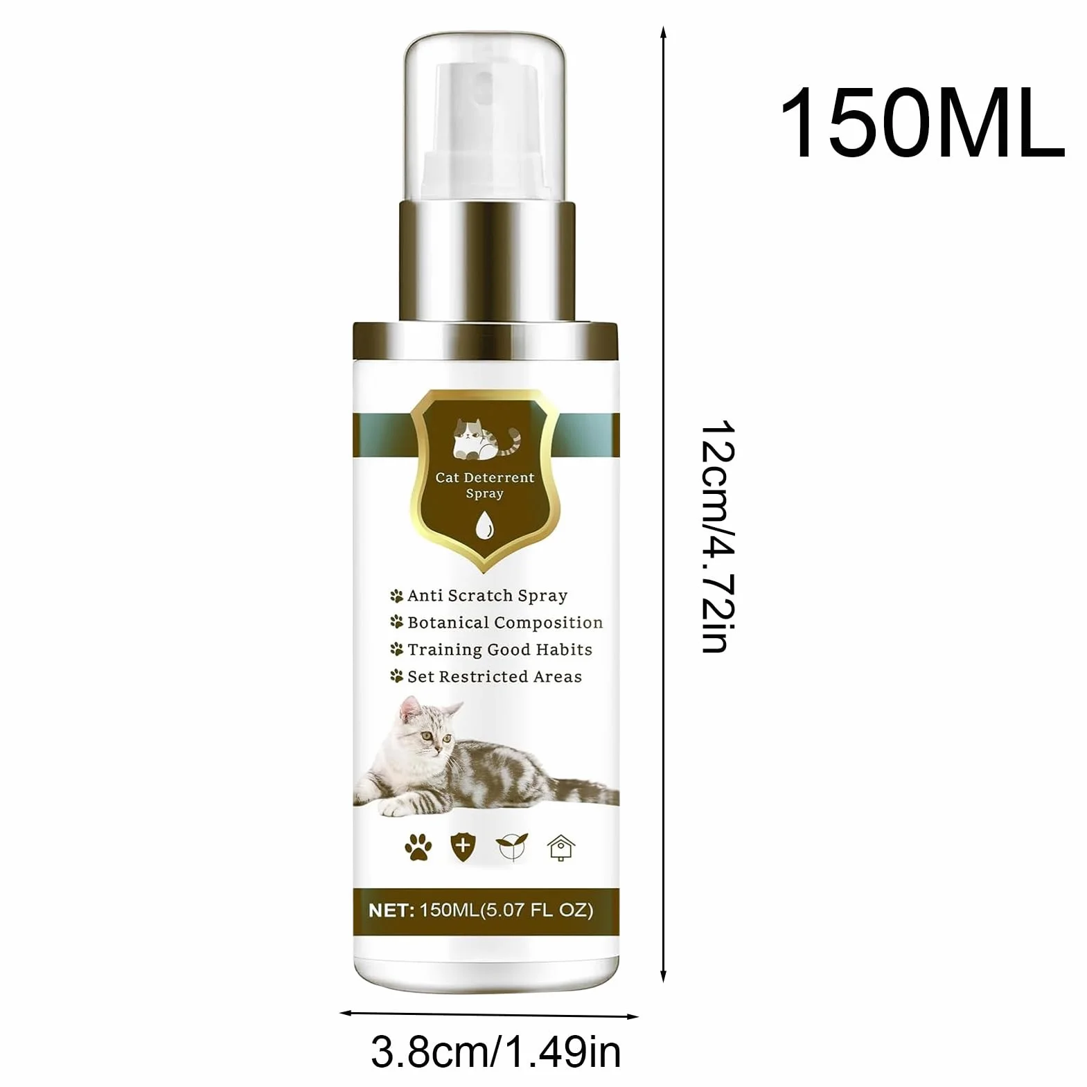 Spray Antigatos | 150ml Seguro Natural Antiarañazos - Control Interior Felino,Protege Neumáticos Sofás Alfombras Césped Patio Balcón Terraza Piscina