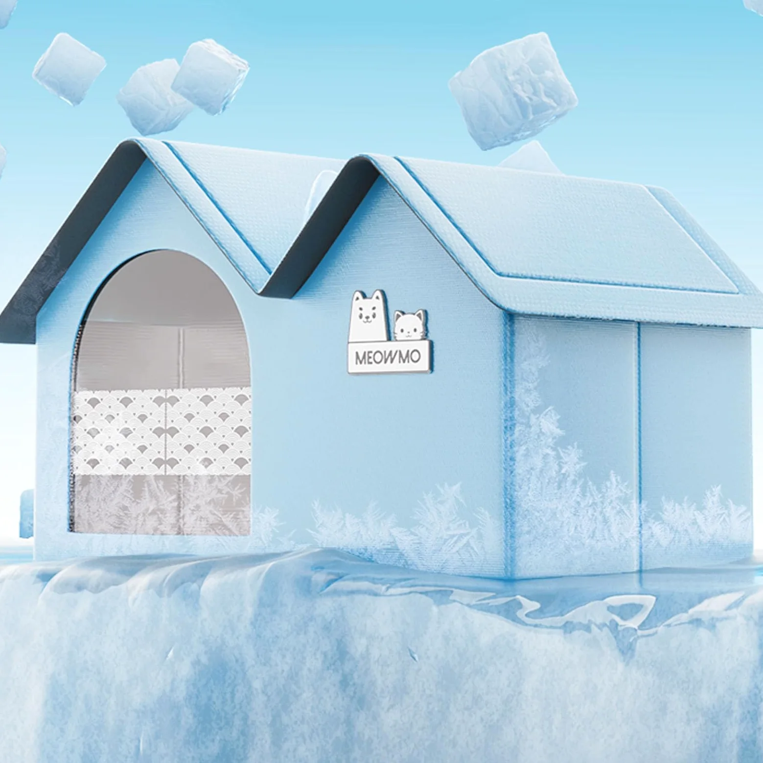 Casa para gatos con aire acondicionado, ajustable y ligera, para uso en interiores y exteriores, con bolsas de hielo (tamaño mediano)