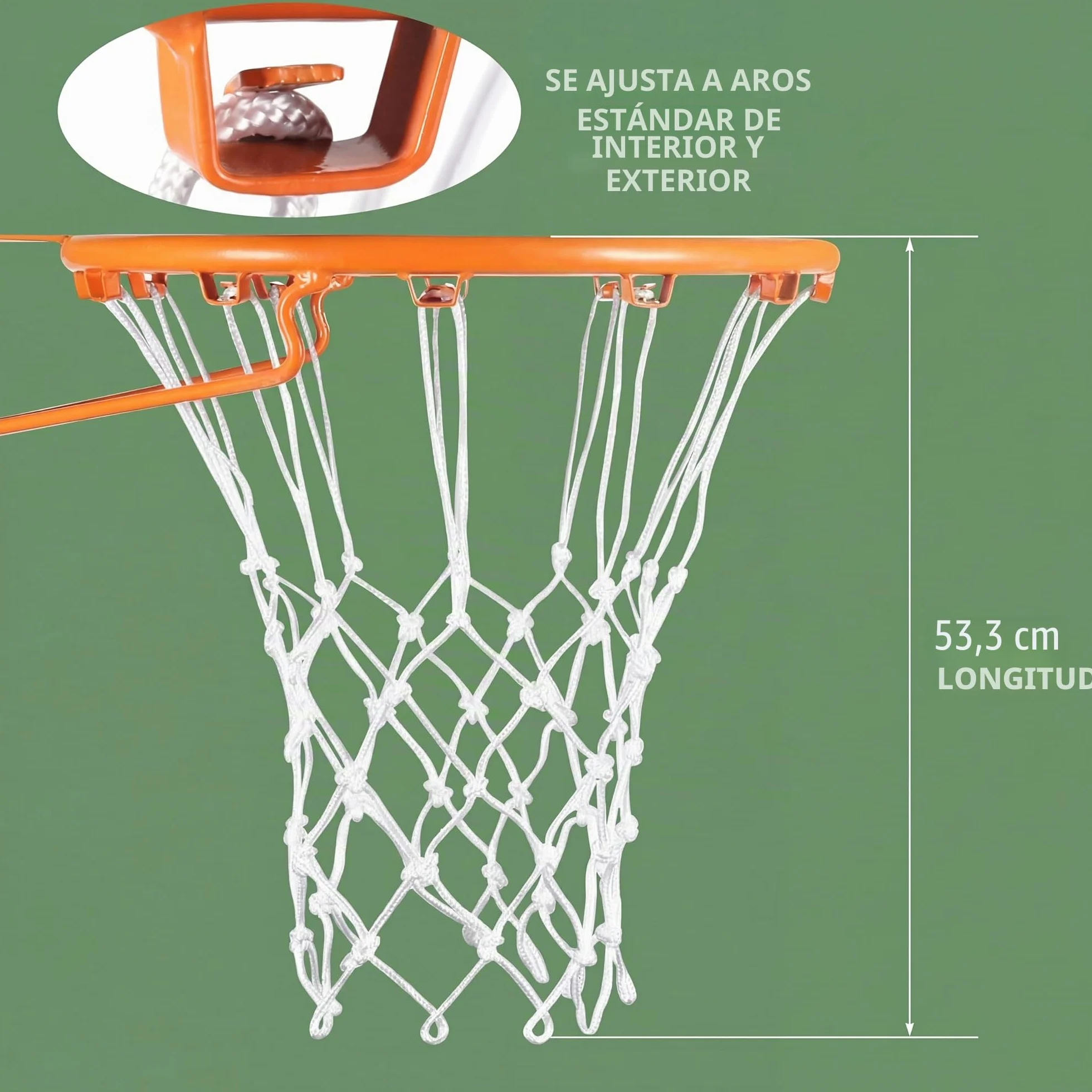 Red de baloncesto de repuesto para todo clima, 12 bucles, estándar interior exterior