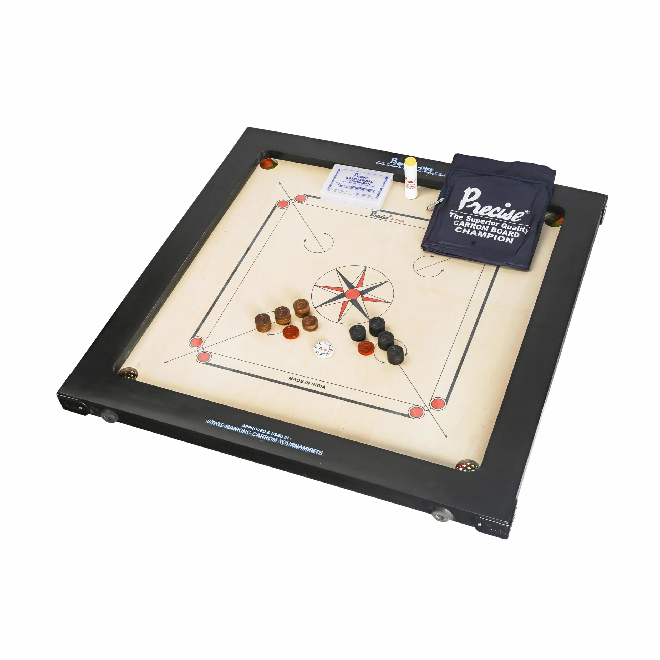 Precise Champion Profi Carrom Ama-12 mm 16 kg Tabla de torneos India Completo