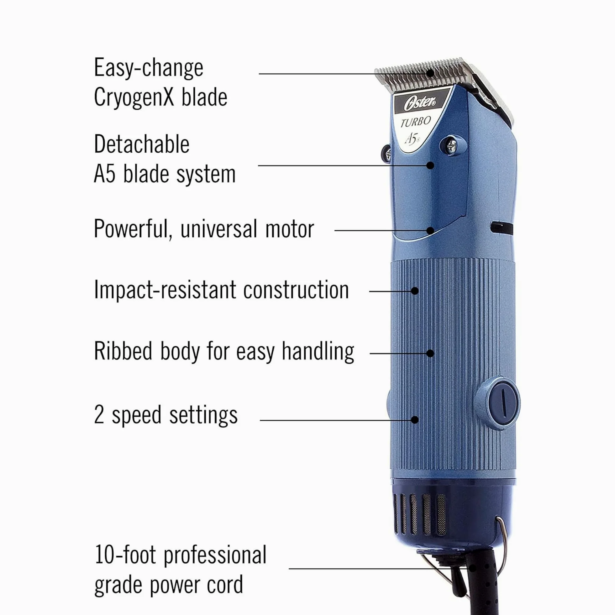 Oster Turbo A5 2-Speed Animal Grooming Clipper con Desmontable cryogen-x # 10 Hoja