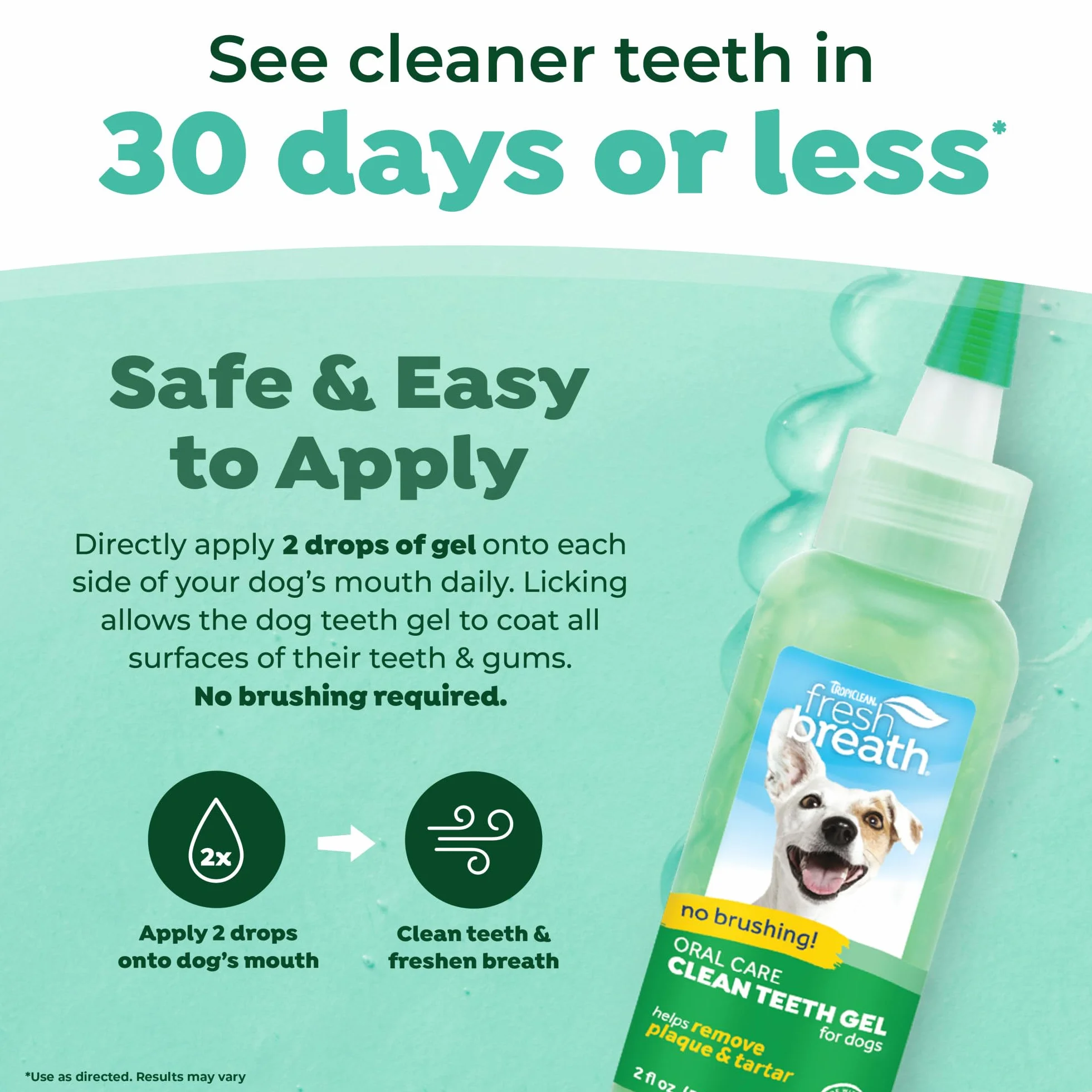 Fresh Breath by TropiClean - Gel de Cuidado Bucal para Perros, Mascotas, Gatos - Sin Cepillado - Ayuda a Eliminar la Placa, el Sarro y la Enfermedad Gingival - Original - 59 ml