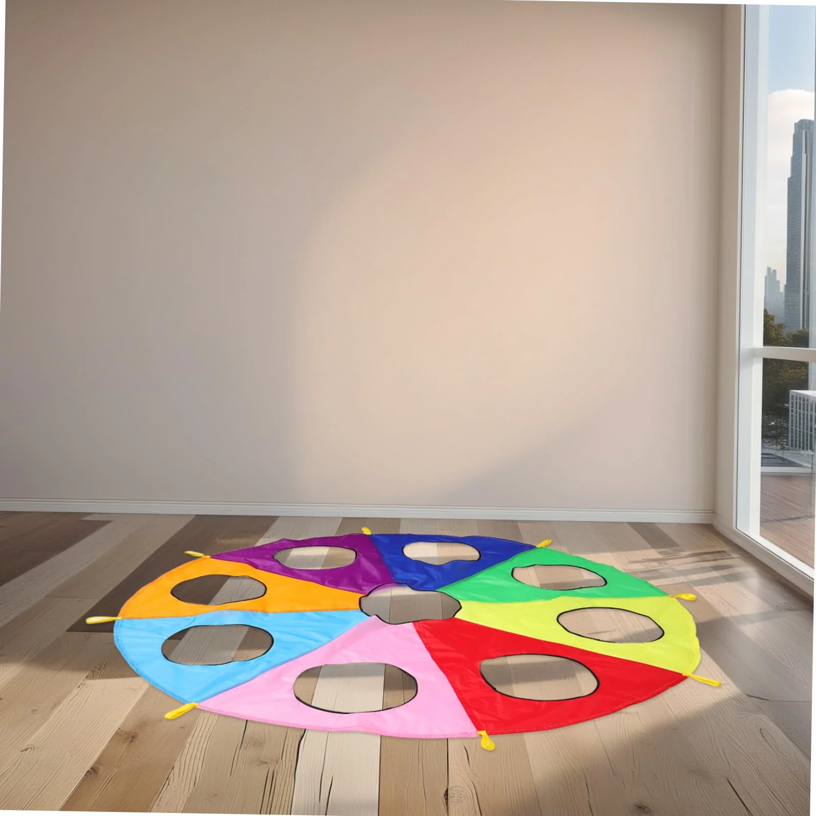 TOYANDONA Paracaídas Arcoíris con 9 Hoyos, Juego Cooperativo, Material Seguro Plegable para Niños Jardín de Infantes Actividades al Aire Libre