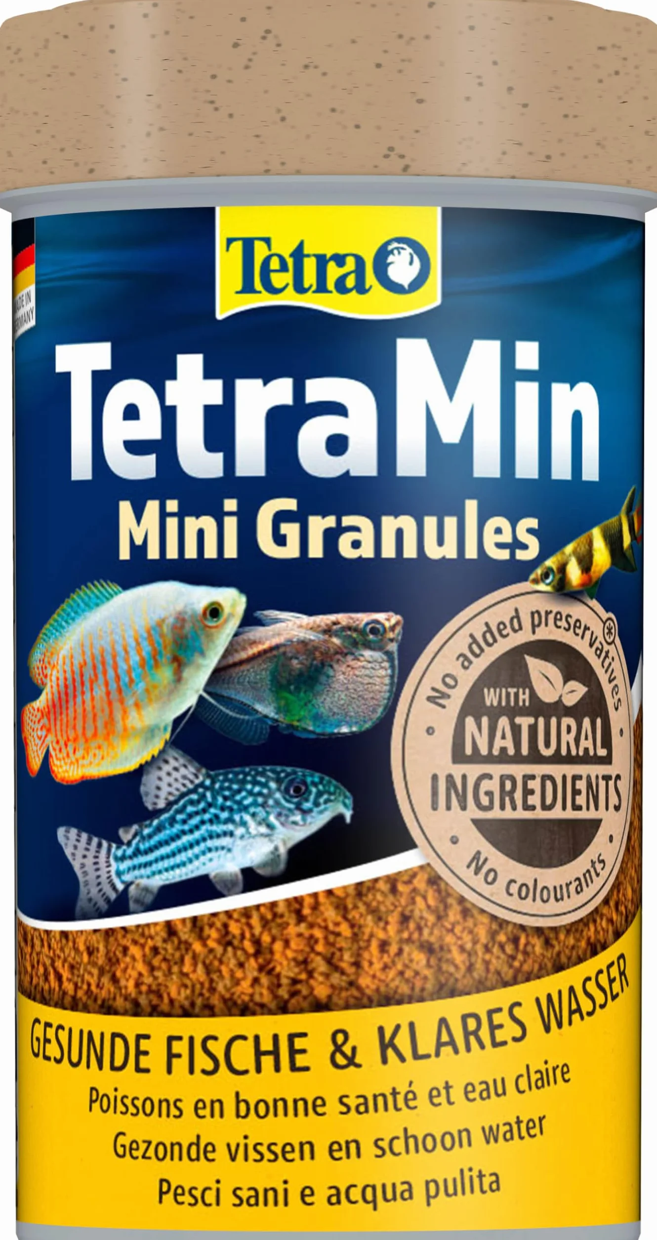 TetraMin Mini Granules - alimento en forma de gránulos de grano fino para los peces ornamentales más pequeños , mezcla equilibrada para peces sanos y agua clara, lata de 100 ml