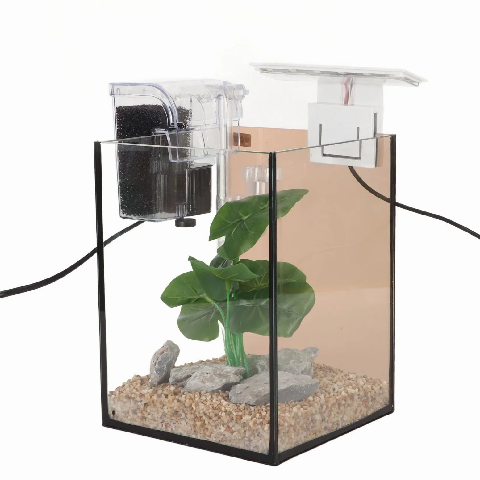 Acuario Pequeño, Elimina Impurezas, Transparente, Fácil Instalación, Bomba de Cascada para Pecera Pequeña de Escritorio con Luz LED para el Hogar (Enchufe Europeo 220V)