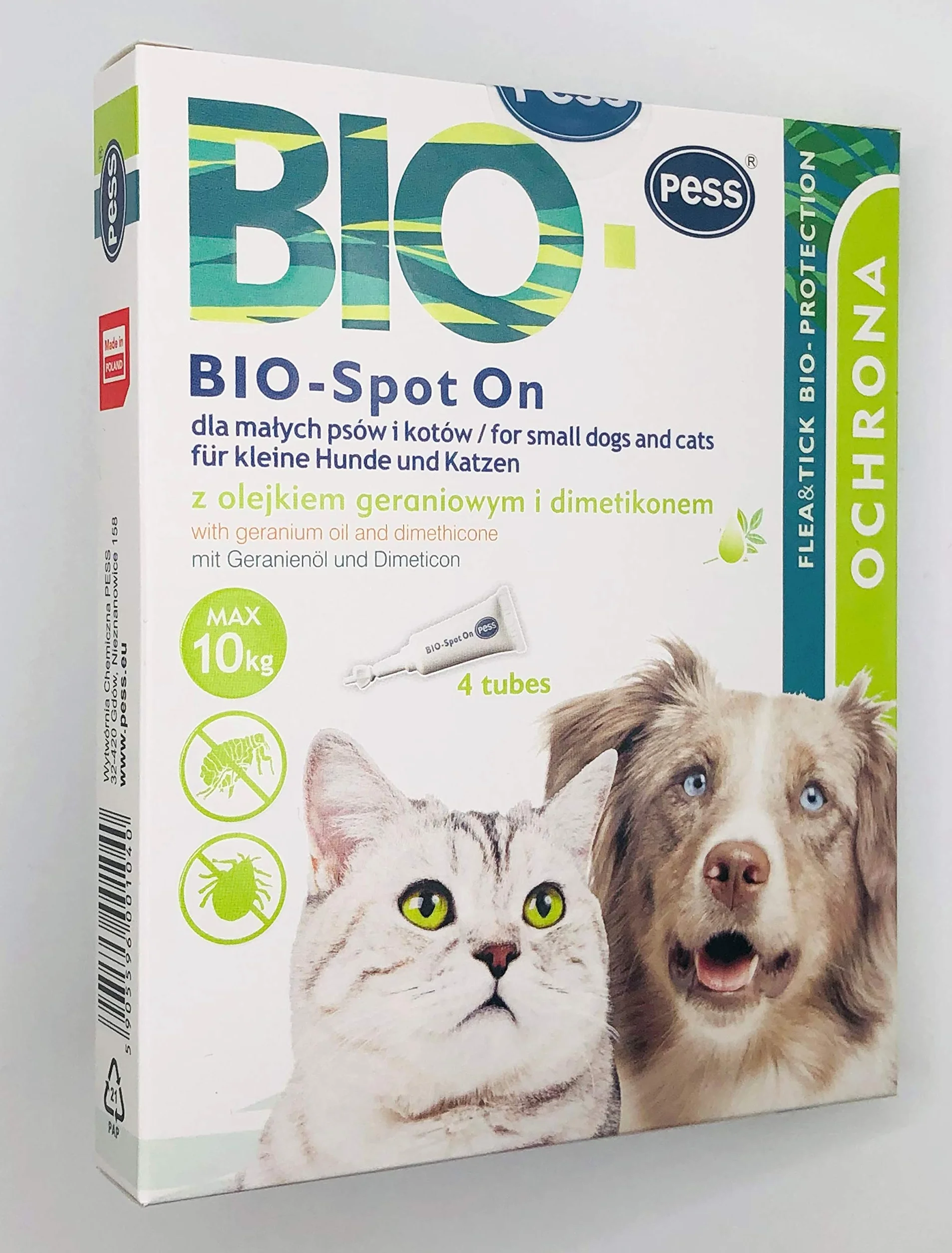 BIO-Spot On 4 pipetas I Remedio natural contra garrapatas y pulgas I Protección contra garrapatas para perros y gatos de base biológica para perros y gatos pequeños