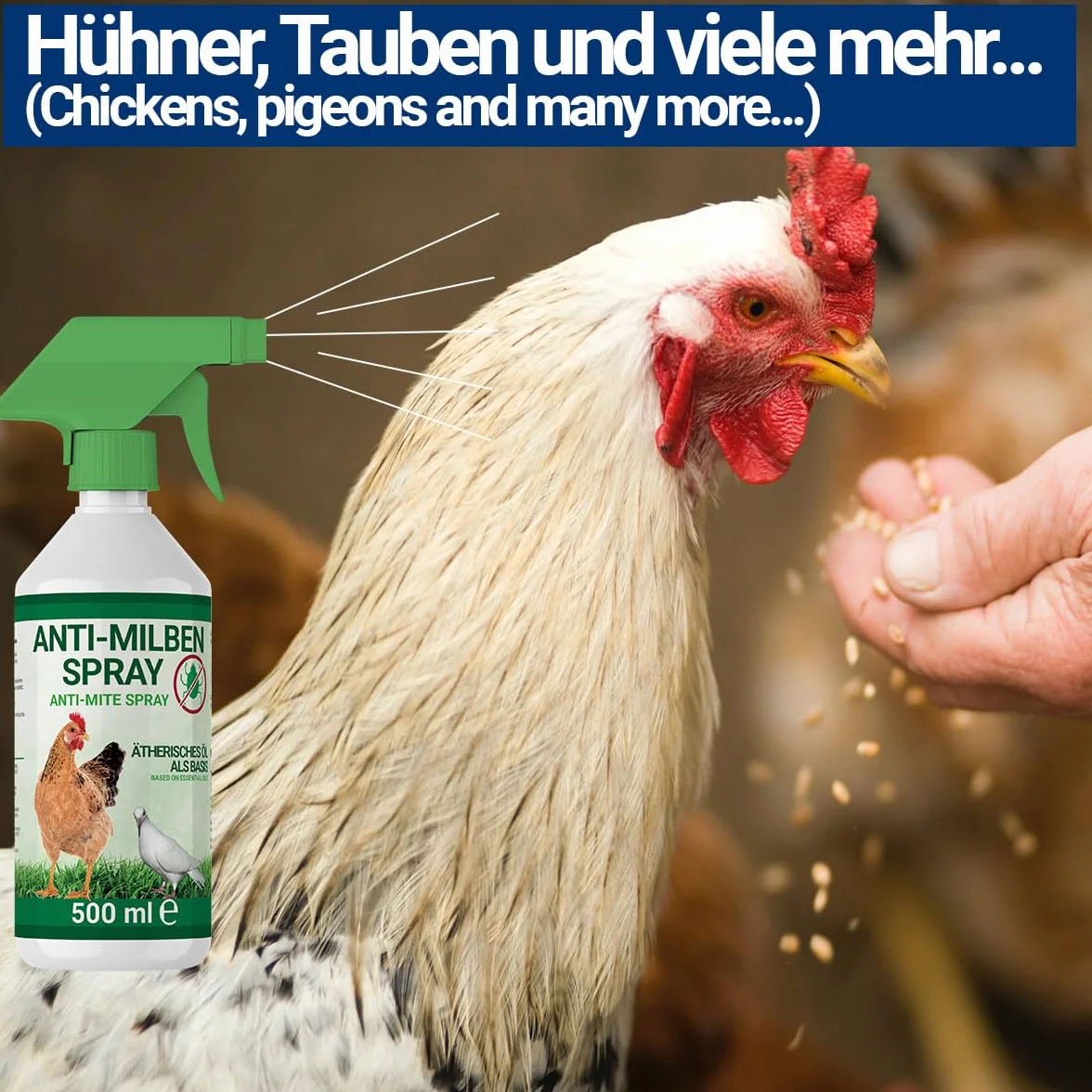 500ml Spray antiácaros para pollos, aves de corral y pájaros - Inmediato y a largo plazo contra ácaros y parásitos, agudo y prevención