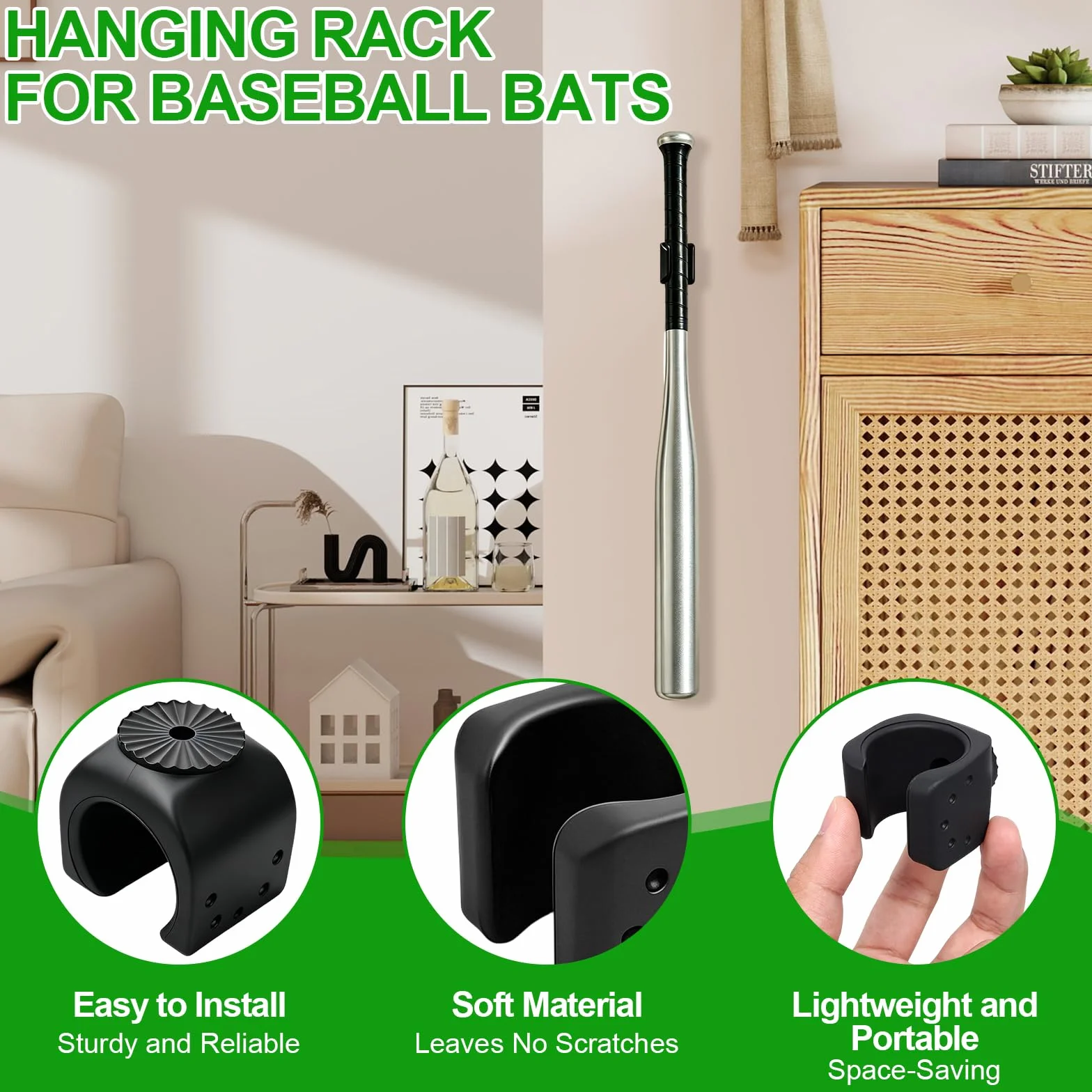 Soporte para Bate de Béisbol de Madera 2 Piezas Pared Colgador 30-36 mm