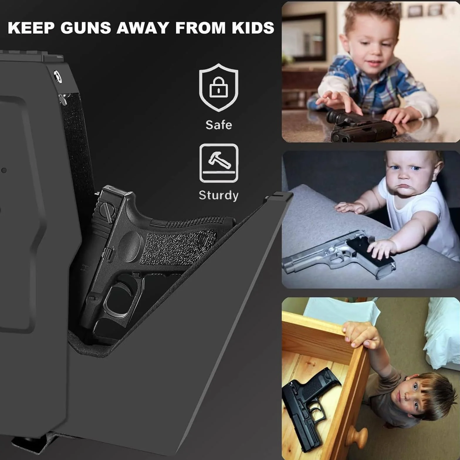 Caja Fuerte para Pistola con Huellas Dactilares, Teclado Digital y Llave, Gabinete de Acero