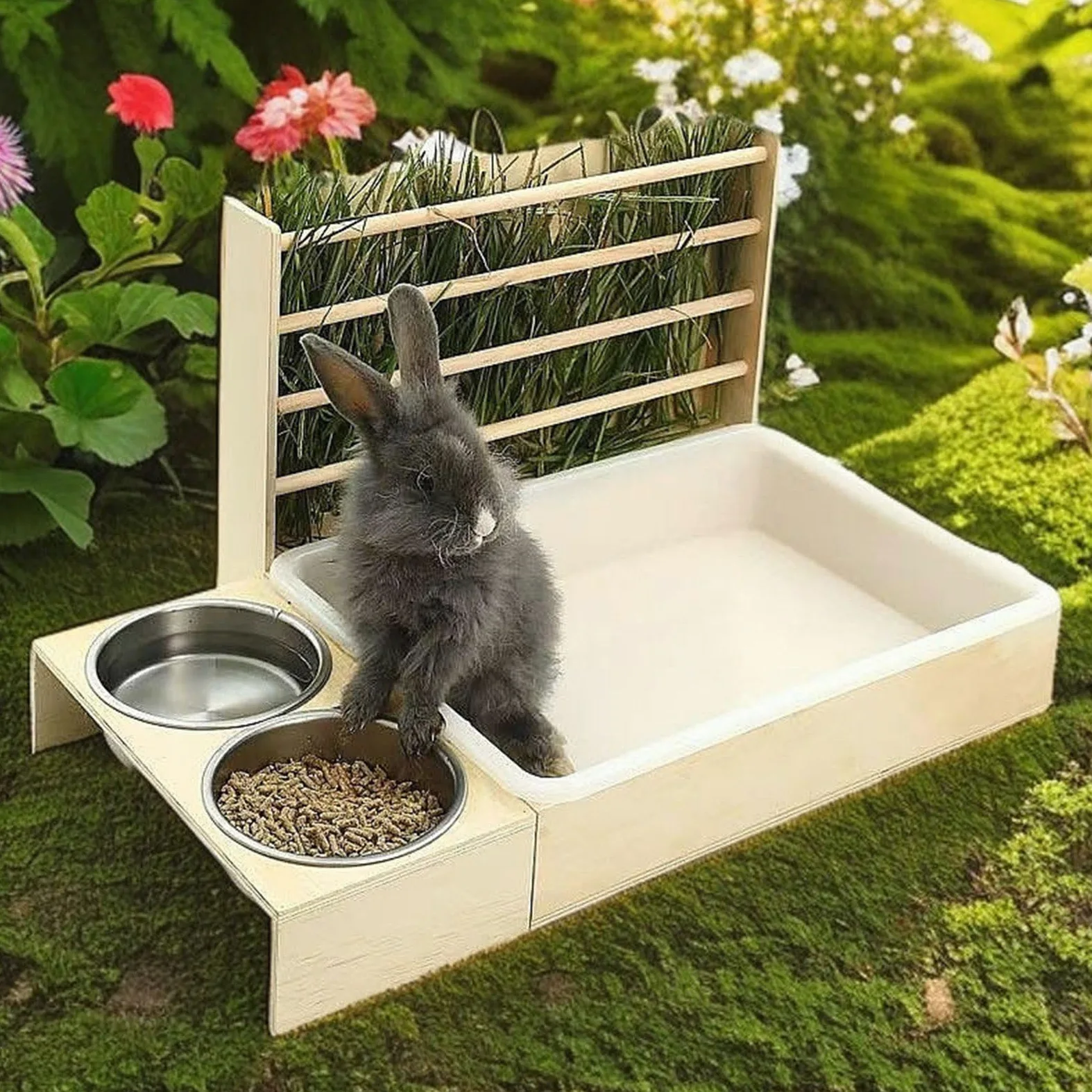 Comedero de metal, base antivuelco y diseño de rejilla abierta, cuenco de alimentación para animales pequeños, cobayas, heno, con diseño de rejilla abierta