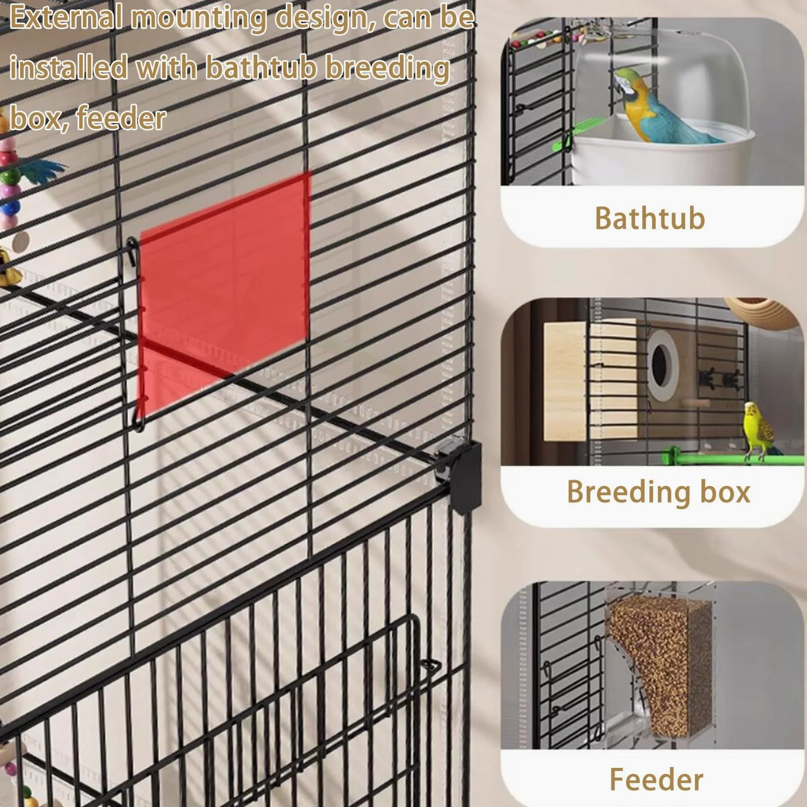 Jaula para pájaros, jaula para loros, jaula de periquitos movible de 2 niveles con ruedas, jaulas extragrandes para pájaros con casa de pájaros para loros, conuros, periquitos de cacatúas