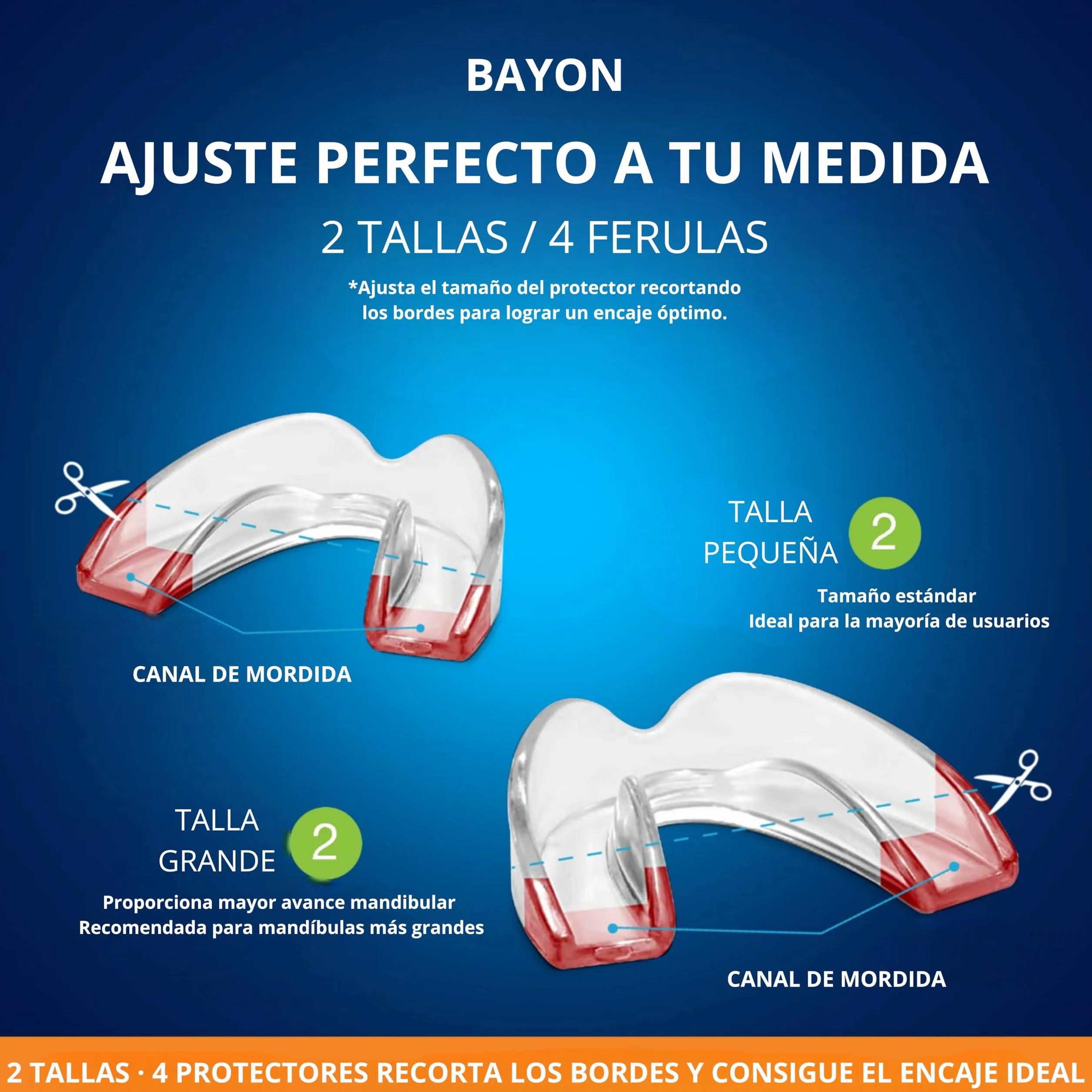 Férula Dental Anti Bruxismo Ajustable y Reutilizable – Pack 4 Unidades (2 Pequeñas + 2 Grandes) Protector Bucal para Dormir