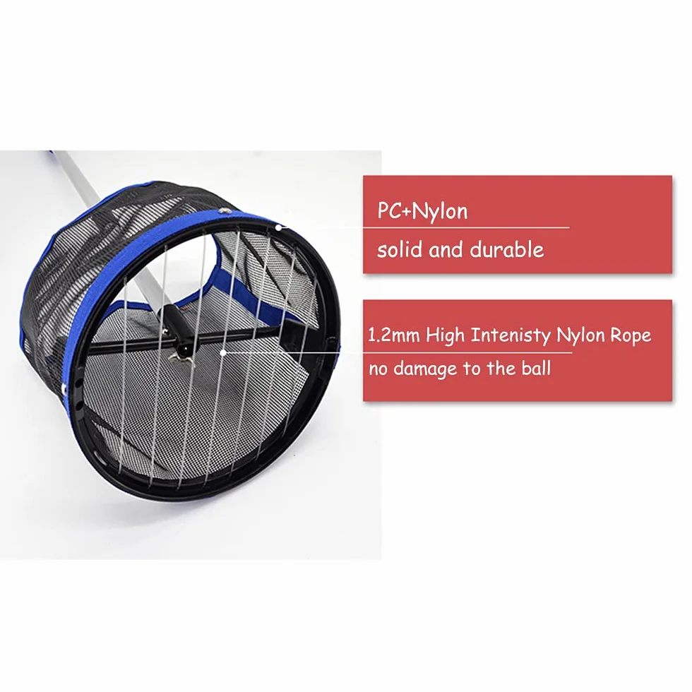 Ejoyous Recogedor de Pelotas de Tenis de Mesa Capacidad 120 Pelotas Poste Ajustable 58-92 cm Nailon Ligero