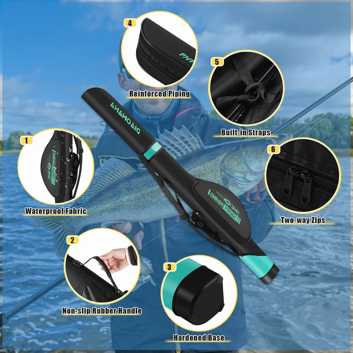Funda para Cañas de Pescar Impermeable 130 cm, Mochila Pesca con Dos Bolsillos Laterales