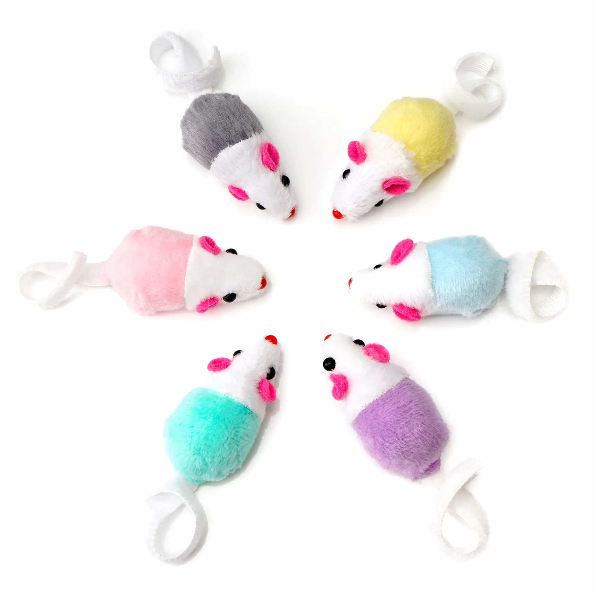 Chiwava 36 Piezas 11,5 cm Juguetes para Gatos Pequeño traqueteo Ratones Lindo Color Doble pequeño Ratón Gato Gatito Interactivo, Colores Variados