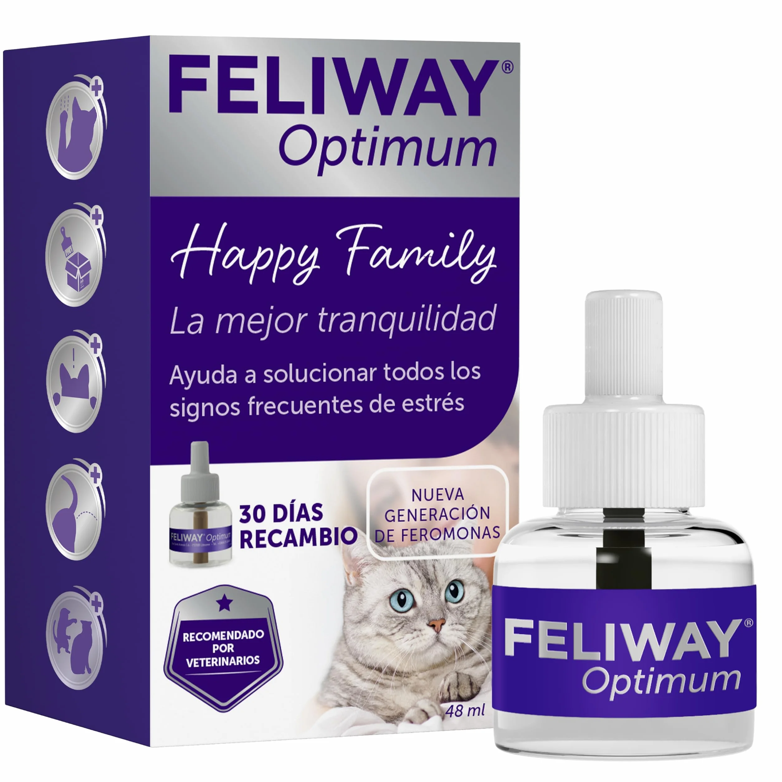 FELIWAY Optimum - Recambio de feromonas calmantes para gatos (30 días, 48mililitro) - Ayuda a reducir los signos más comunes de estrés. Recomendado por veterinarios. La mejor tranquilidad.