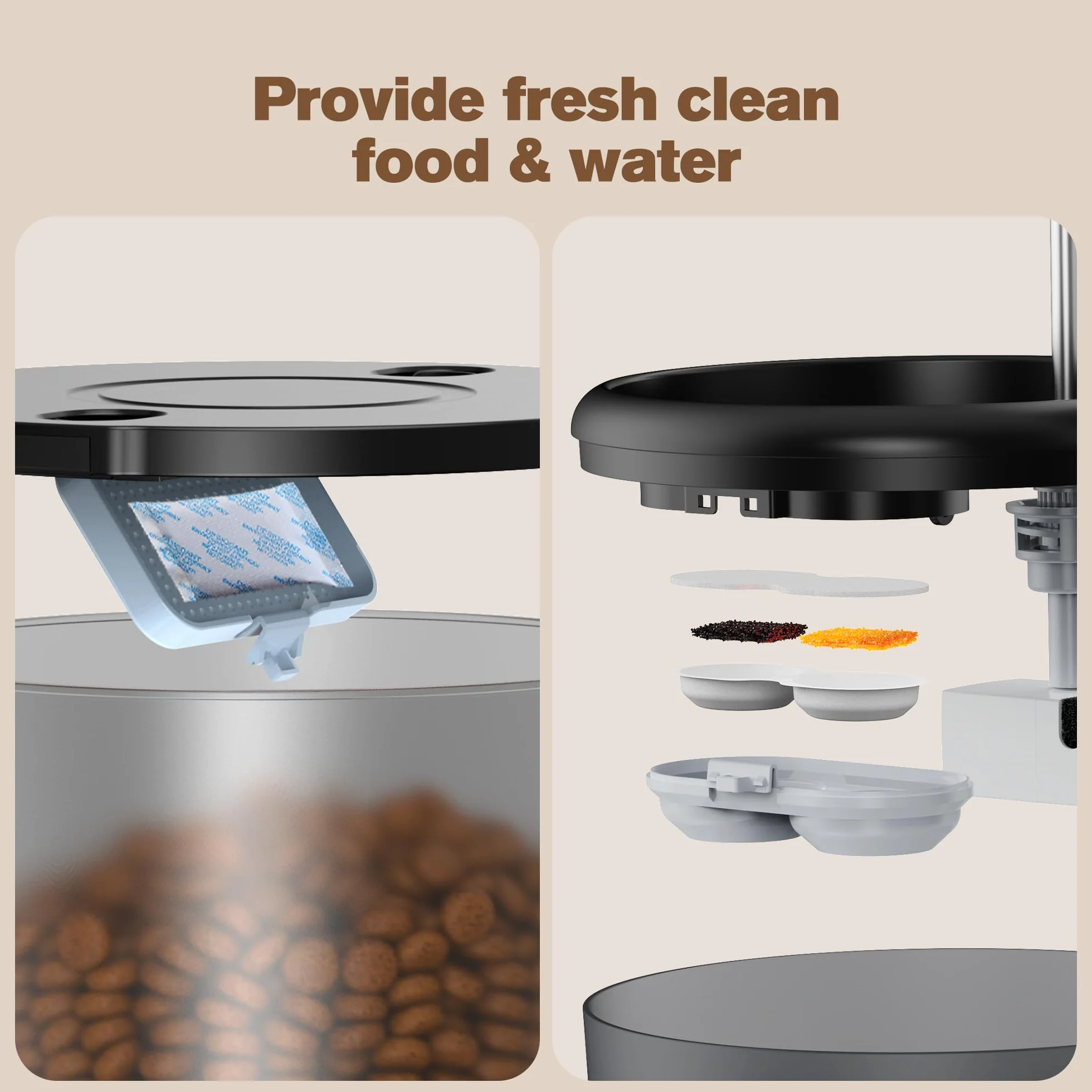 Comedero Gato Automatico y Fuente para Gatos: Dispensador Comida Gatos con Programable Temporizador 6 Comida al Día - 3L Alimentador Perro y 2.4L Bebedero para Pequeño/Mediano Mascota - 10S Grabación