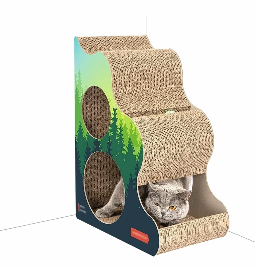 Rascador para Gatos Rascador para Gatos Almohadilla para rascar para Gatos Ahorra Espacio en la Esquina Rascador para Gatos con Dos Agujeros y Bola con Cascabel (Verde 33 * 27 * 46 cm)