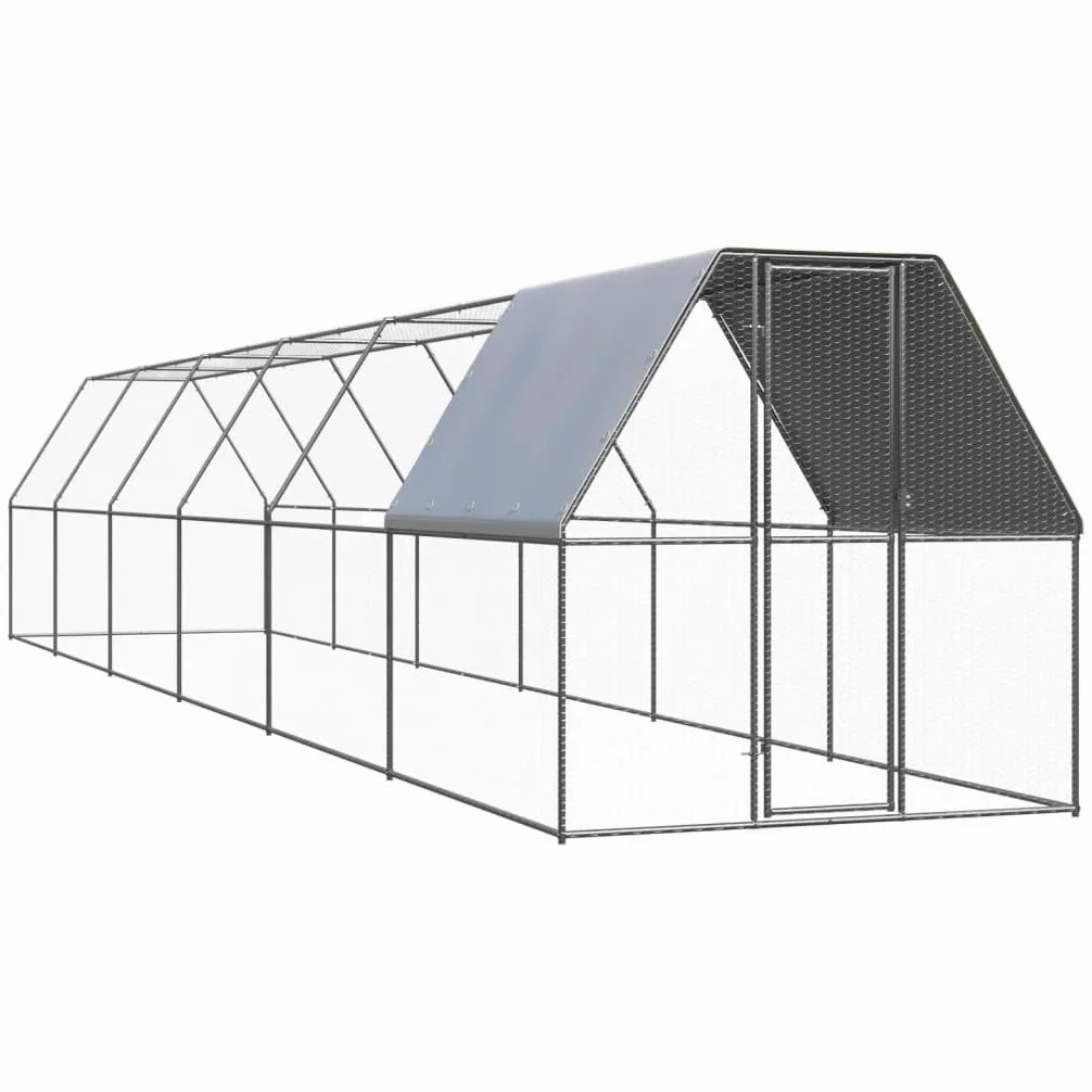 Jaula XXL para pollos, 2 x 12 x 2 m, de acero galvanizado, para exteriores, para pollos, patos y aves de corral, establo estable con techo y cerradura de puerta, pajarera para animales