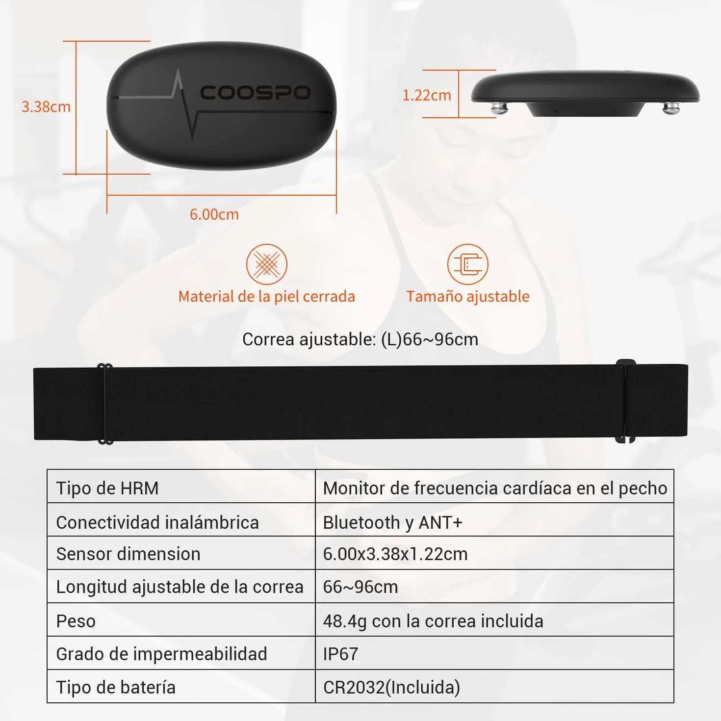 COOSPO Correa de Pecho Monitor Frecuencia Cardíaca H6 Bluetooth Ant+ HRM