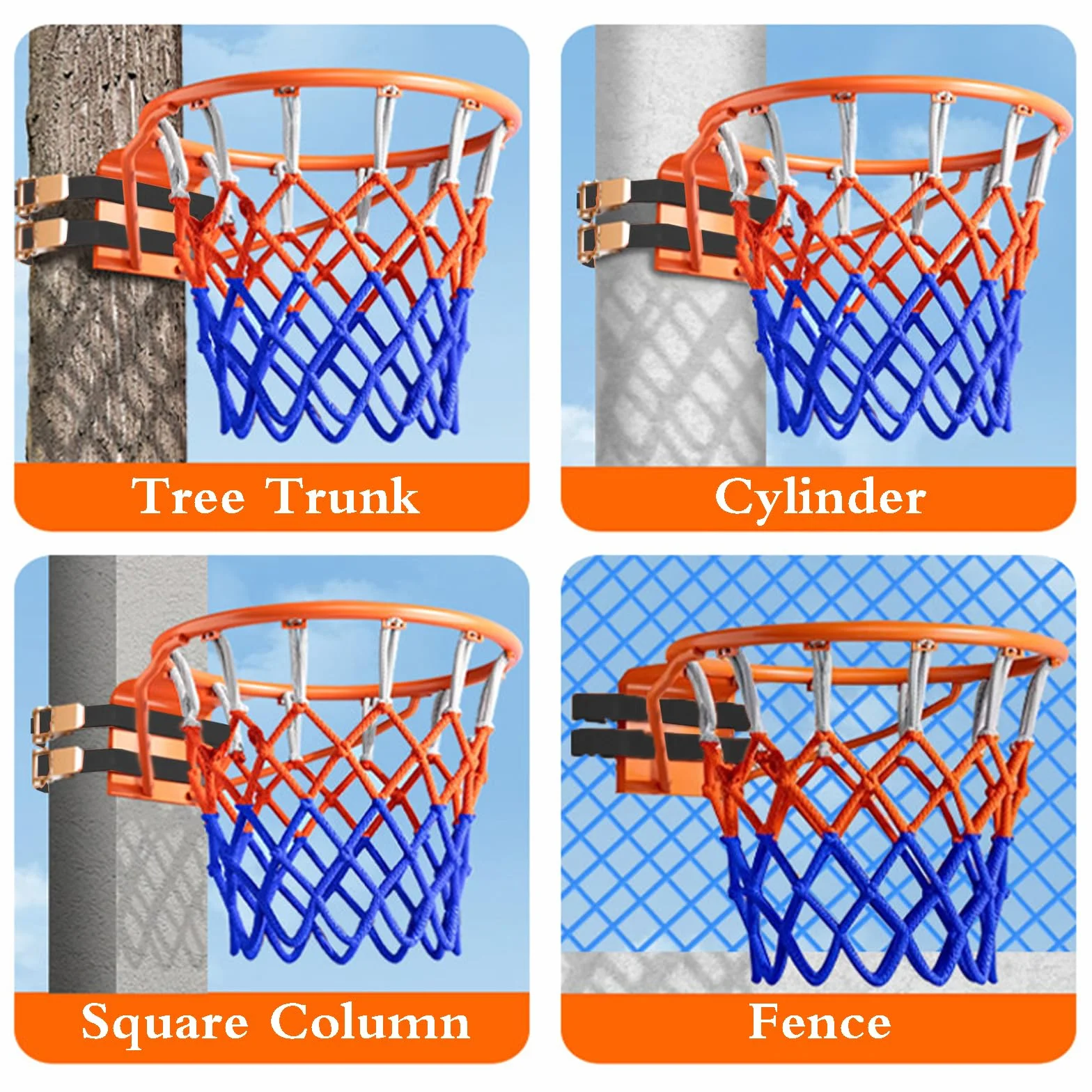 Canasta de Baloncesto de Pared Desmontable Portátil con Correas Ajustables