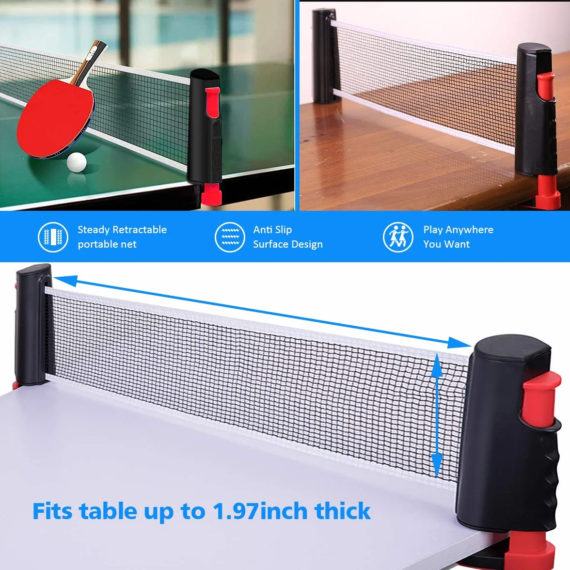 FBSPORT Sets de Ping Pong, Raquetas de Tenis de Mesa Profesionales, 6 Pelotas, Red Retráctil, Bolsa