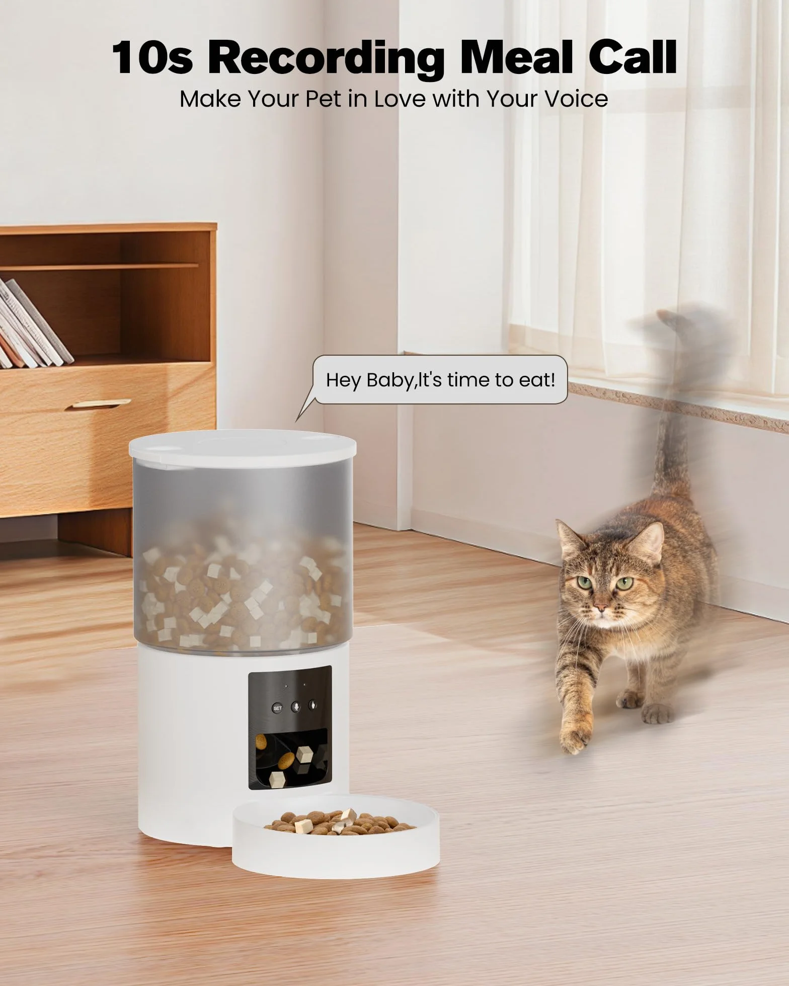 Comedero Gato Automatico WiFi Alimentador: Dispensador Comida Gatos/Perros con Grabación 10s - Máquina de Comida Inteligente para Kitty Temporizador Programable Control App 4L Blanco