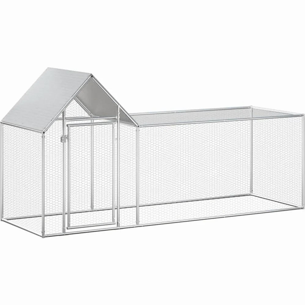Gallinero de 3 x 1 x 1,5 m de acero galvanizado, estable gallinero con puerta y techo para aves de corral, patos y gansos, color plateado