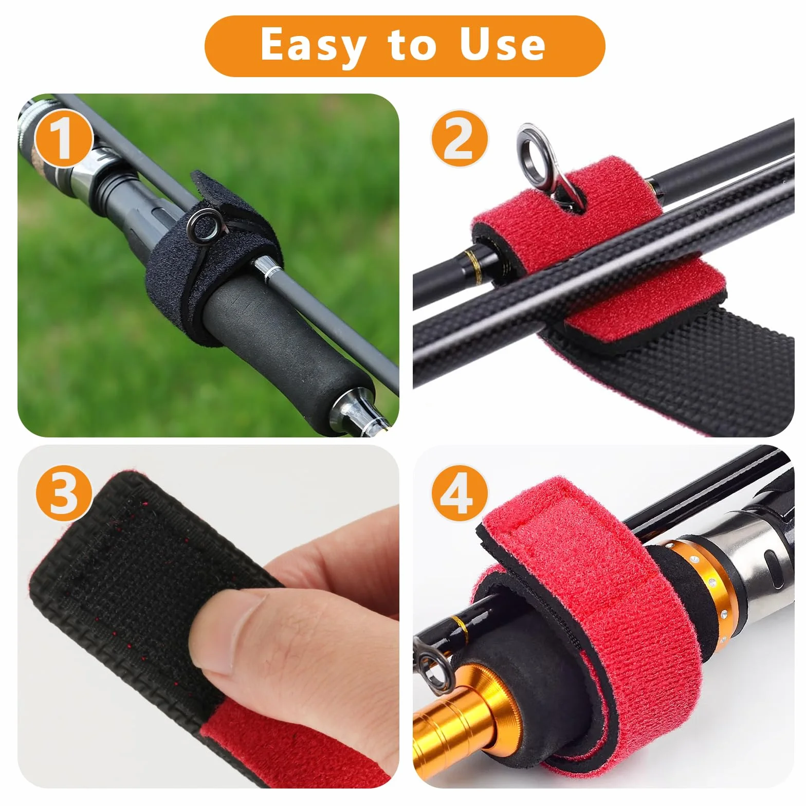 Correas Elásticas para Cañas de Pesca – Cinturón Ajustable con Velcro para Spinning, Surfcasting, Pesca en Mar y Río