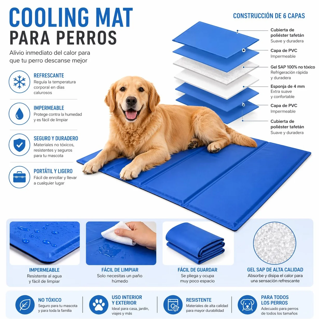 Alfombra Refrescante Para Mascotas 90x50cm - Coolbed - Autorefrigerante - Cama Perro Grande - Colchoneta - Dog Bed - Cama Perro Verano - Alfombra Impermeable - Cama Refrescante Perro - Dog Beds